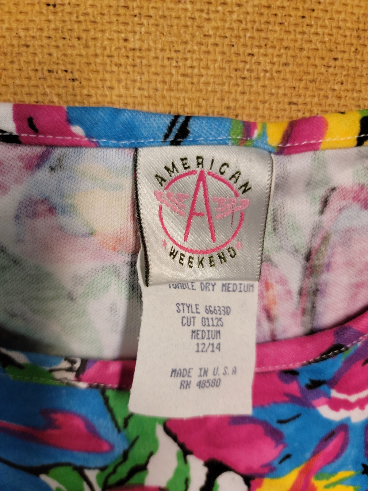 Lot 2 Vintage American Weekend Abstract Blouse Colorful 80s Art Made in USA Sz M
