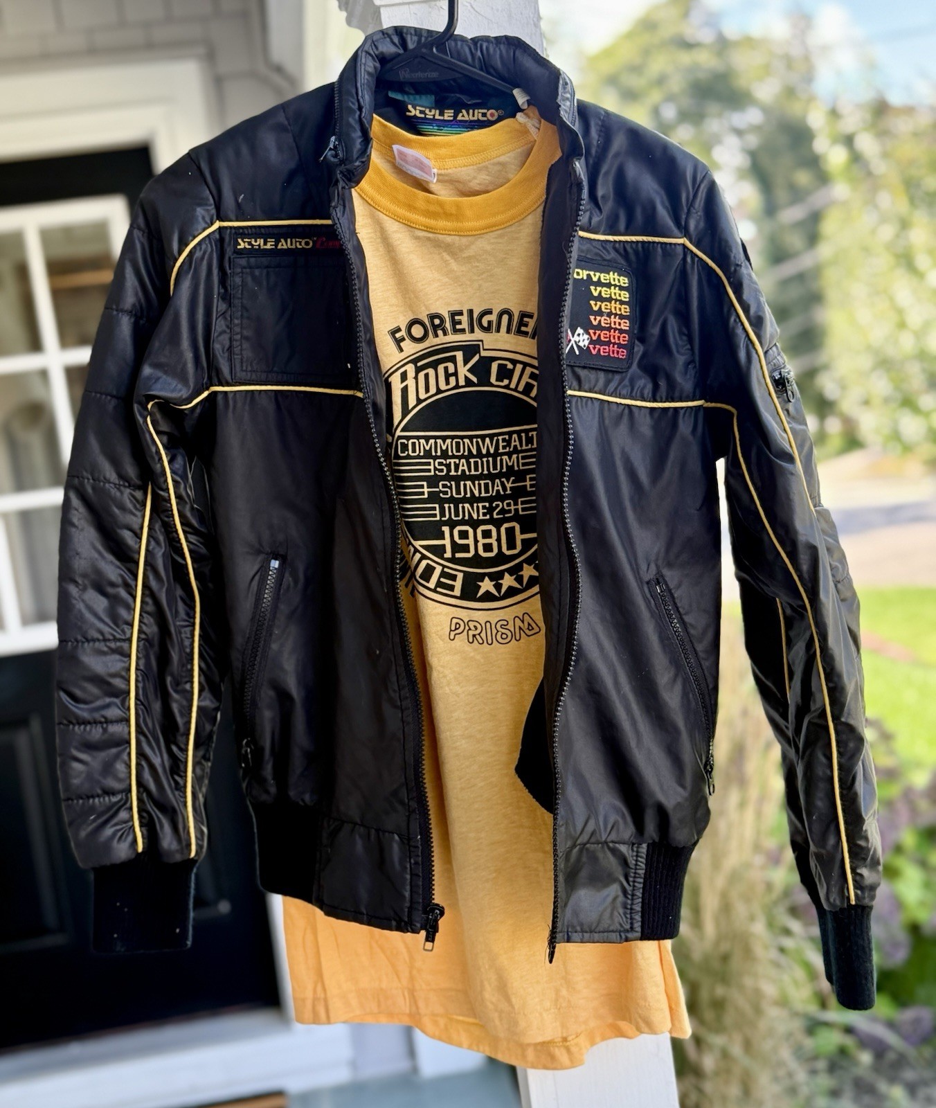 VINTAGE 1980s Black STYLE AUTO CORVETTE JACKET PATCH RACING Car Padded XS