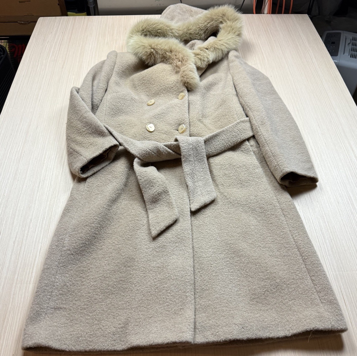 Vintage 60s Fur Collar Swing Mohair Blend Coat Women’s Size 44 Double Breasted
