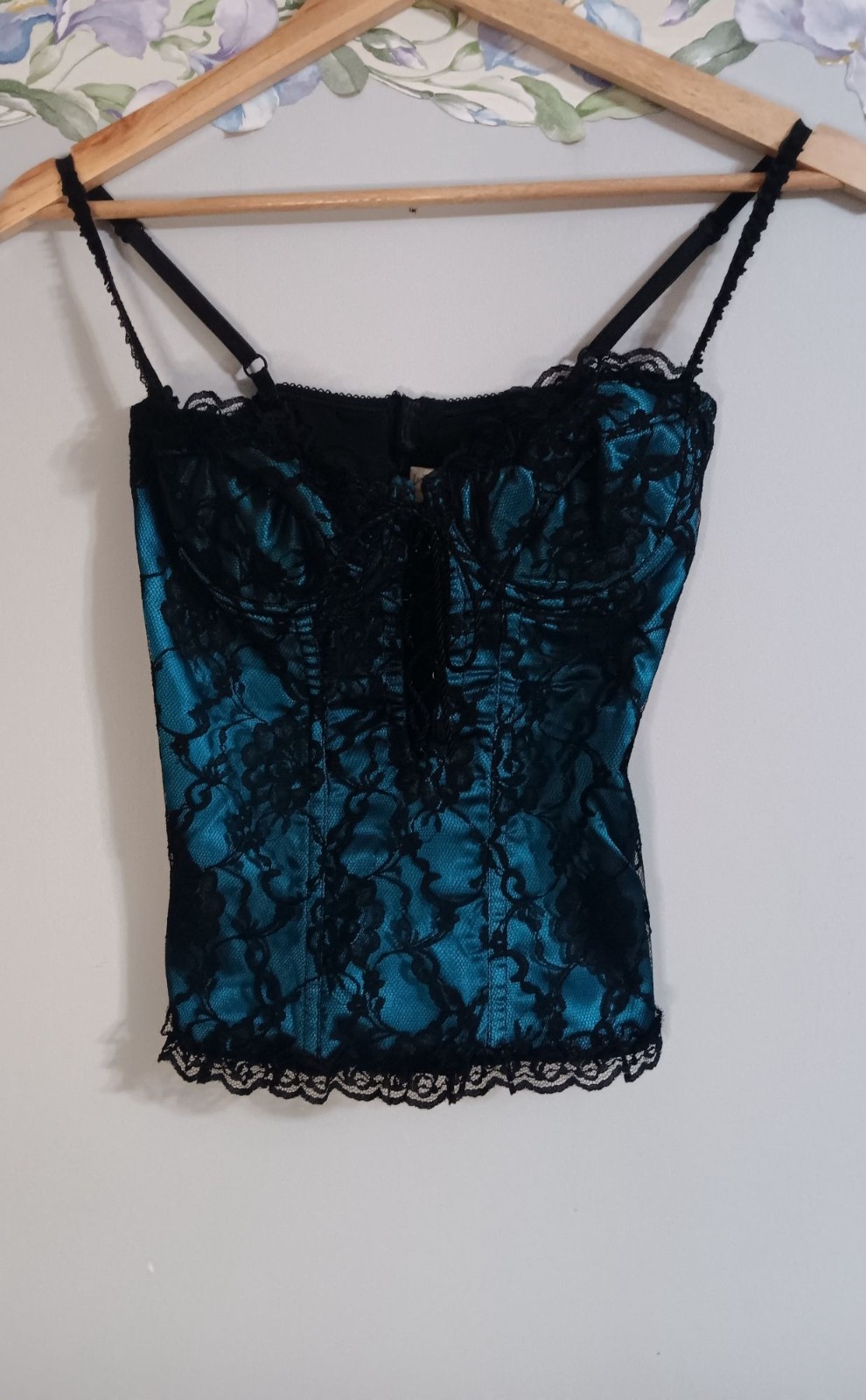 Juliara Medium Lace Vintage Corset Teal Black Sexy Underwire Classic Lingerie