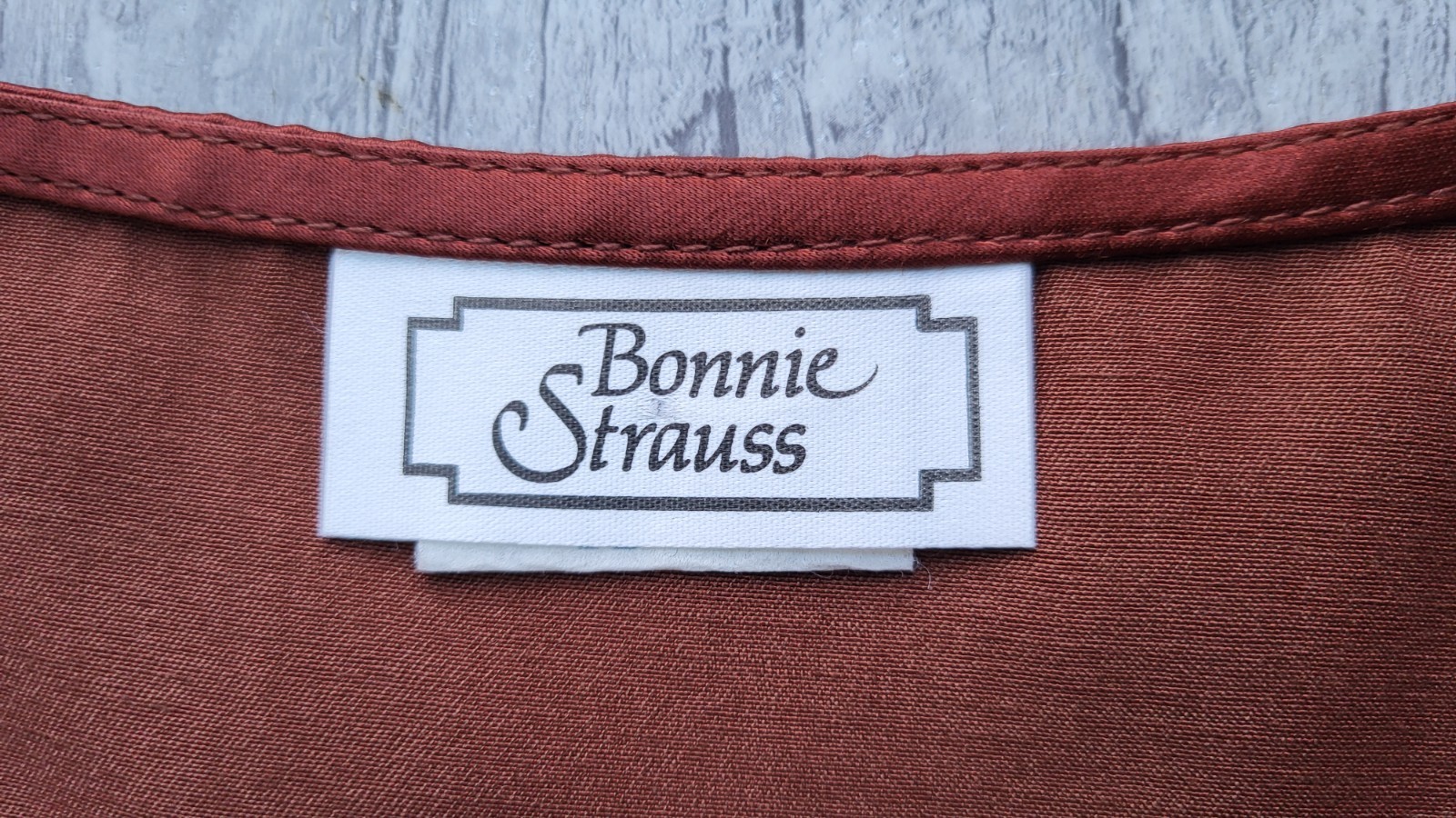 NWOT Vintage BONNIE STRAUSS Copper Brown Satin Bias Cut Draped Dress – Size M