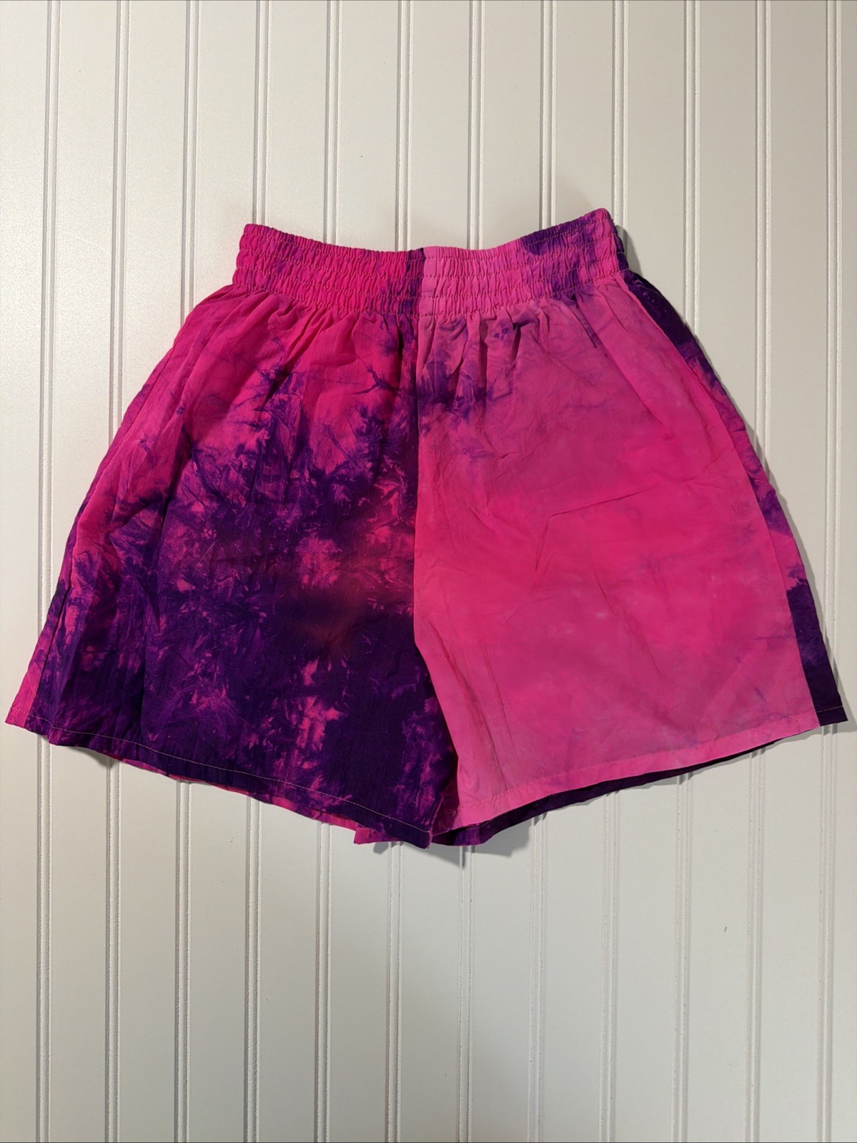 Vtg Running Pacific Connections Bright Tie Dye Nylon Electric Shorts Small Pink