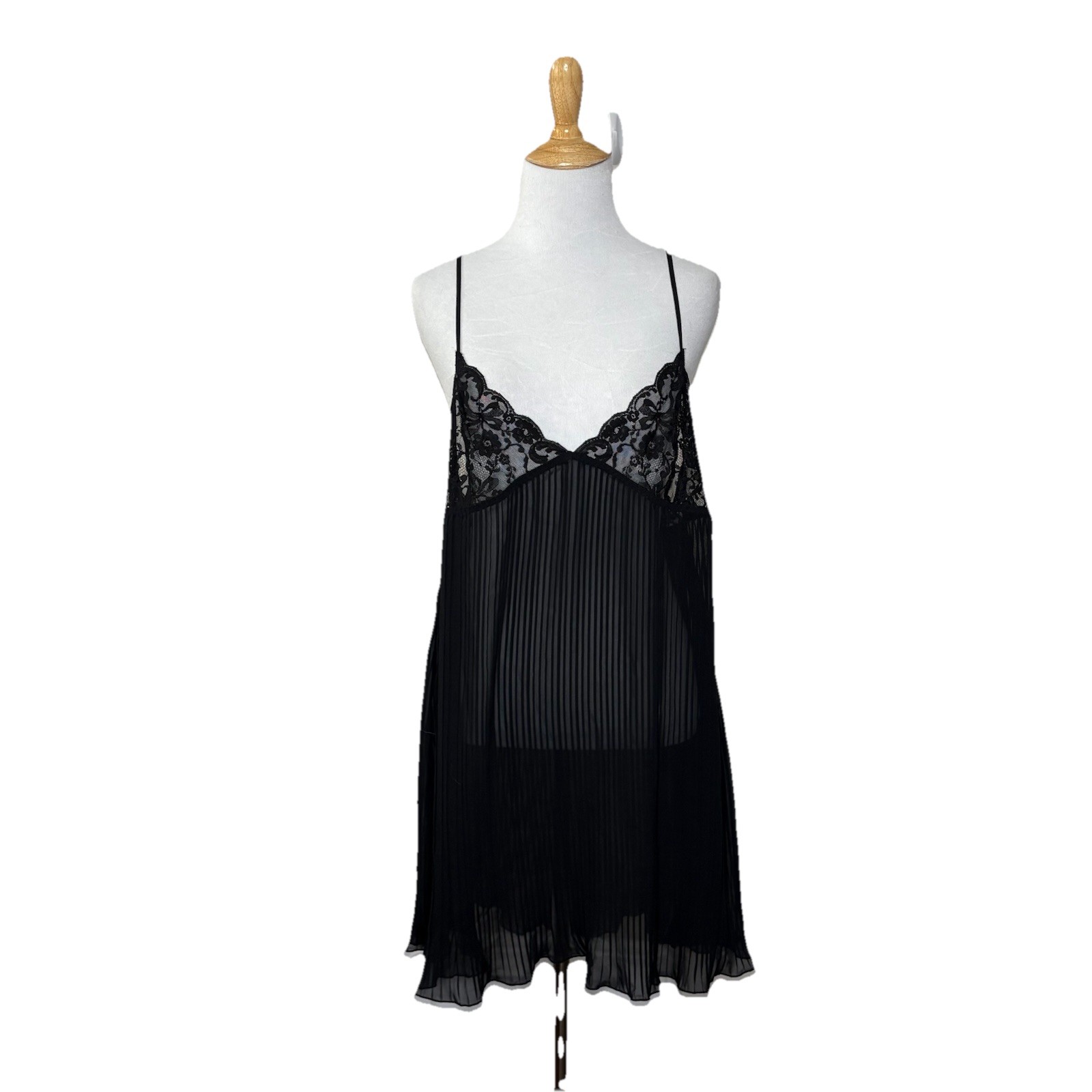 Jillian Jones Black Lace Adjustable Cami Babydoll Négligée Lingerie Size Large