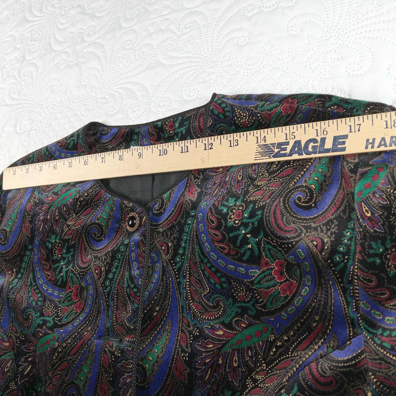 Tan Jay Velour Velvet Jacket Womens XL Paisley Lined Baroque Design Vtg 80s NWOT