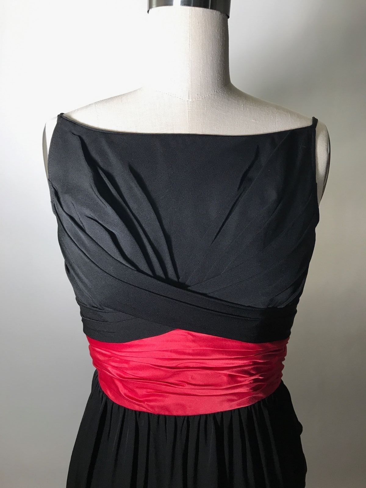 Ceil Chapman VTG 1950s Silk Cocktail Dress with Pink Red Sash Cummerbund XS 0