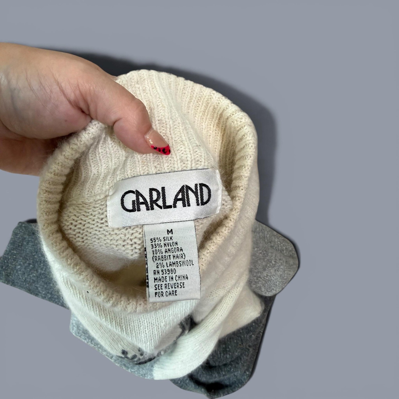 VTG 90s Mock Neck Sweater Embroidered Angora Lambswool Silk Blend size medium
