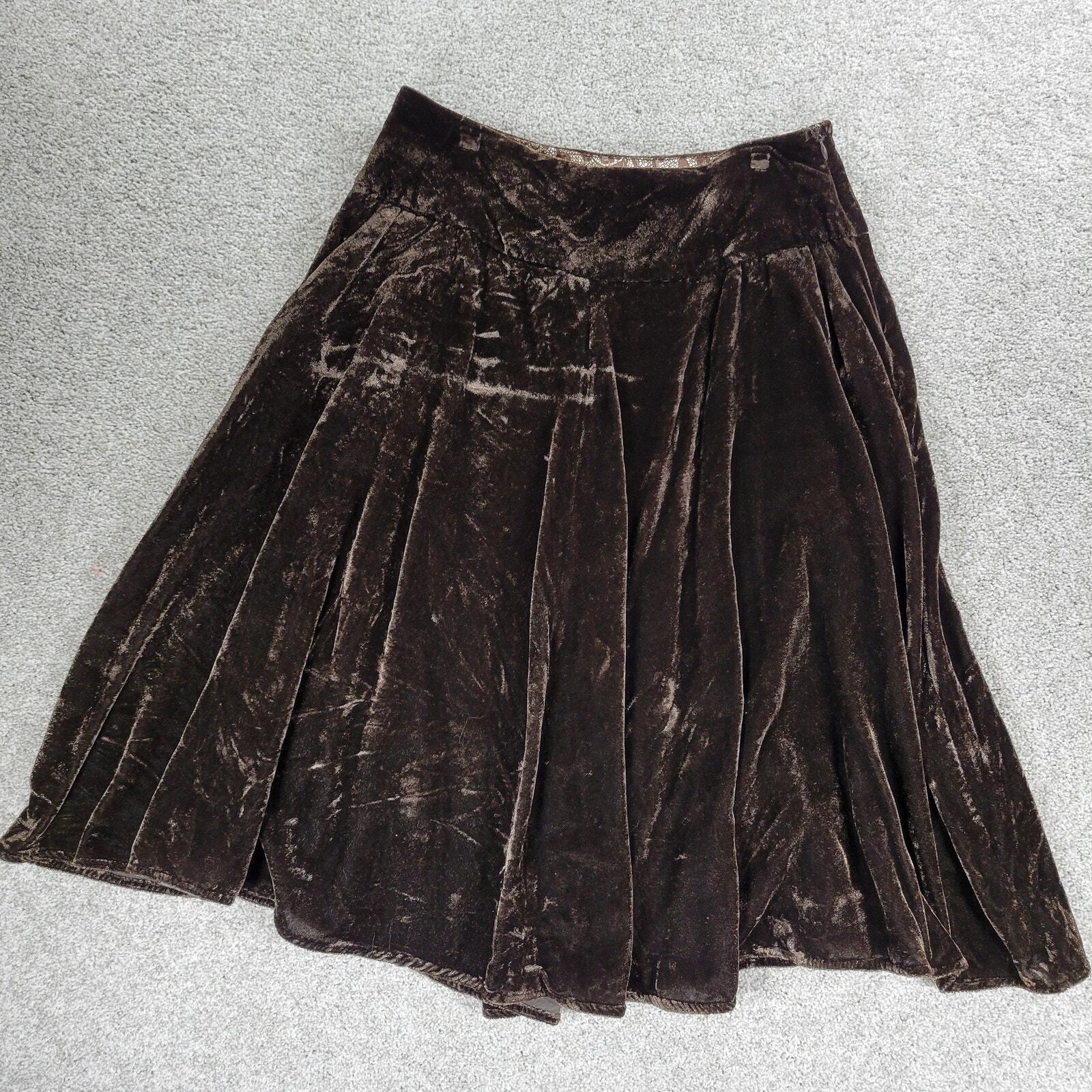 VTG John Paul Richard Velvet Skirt Womens 6 Brown Burnout Drop Waist Pleated Y2K
