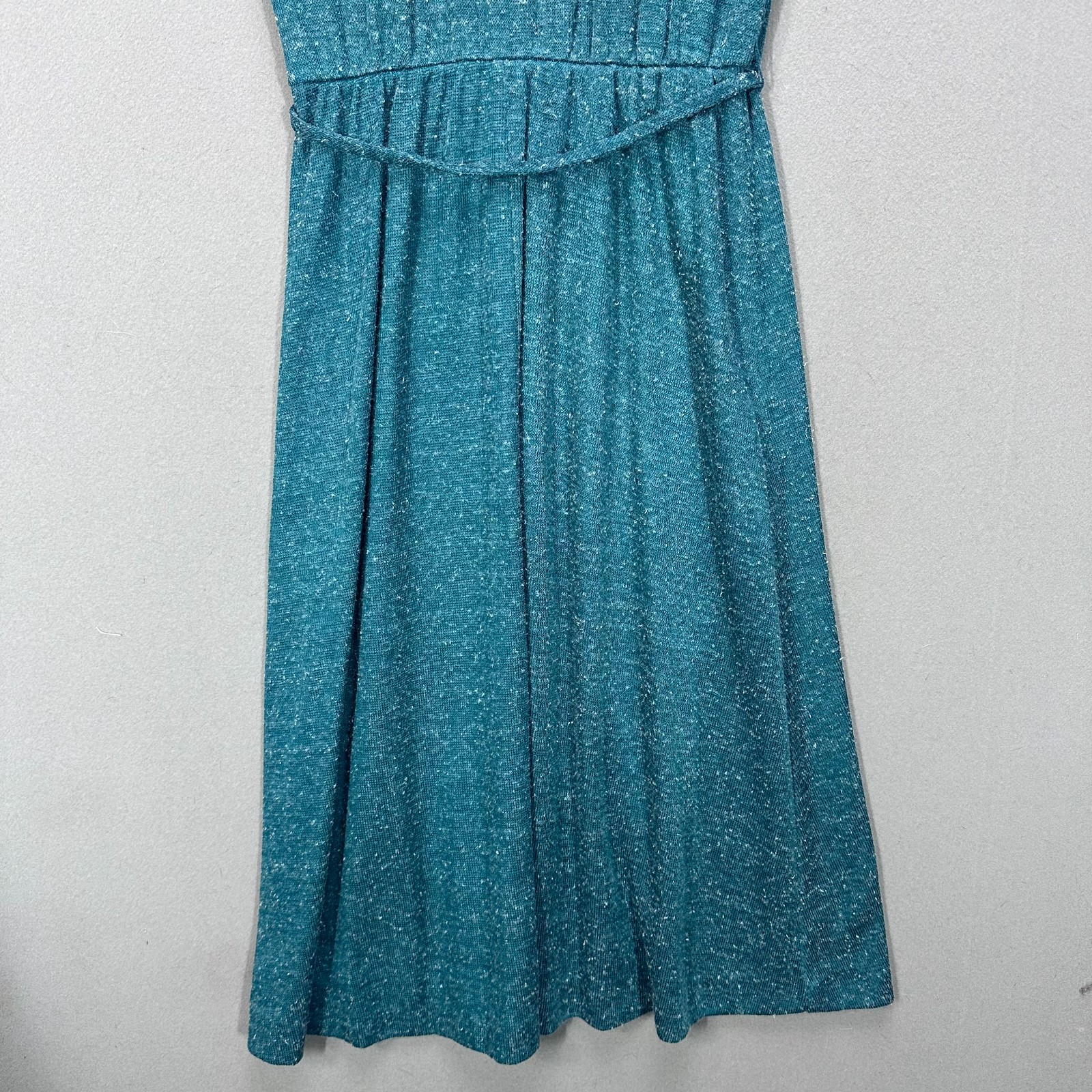 Vintage Dress Womens 13 Blue 70s 60s Short Sleeve Collared Elastic Waist Belted