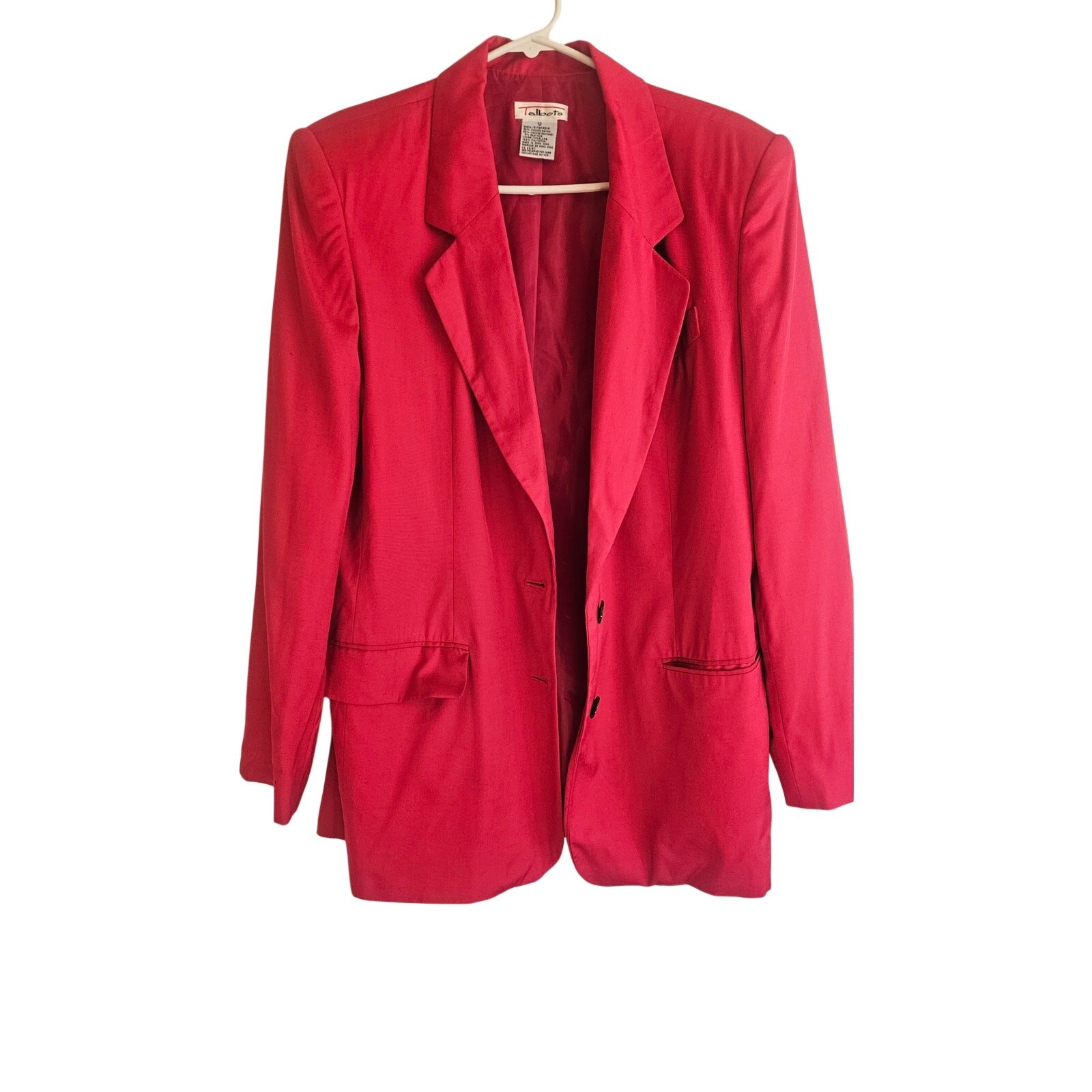 Talbots Blazer Hot Pink Fuchsia Silk Blend Oversized Padded Shoulders Size 12