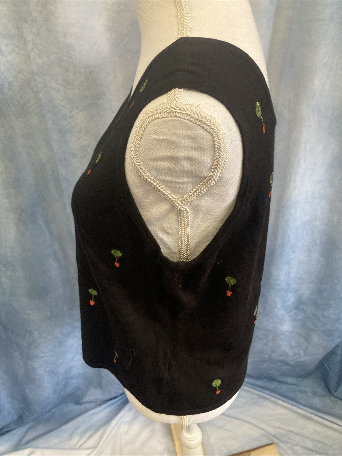 Vtg 90s Etoile 2pc Cardigan & Shell Set XL Black Topiary Embroidered Twinset GUC