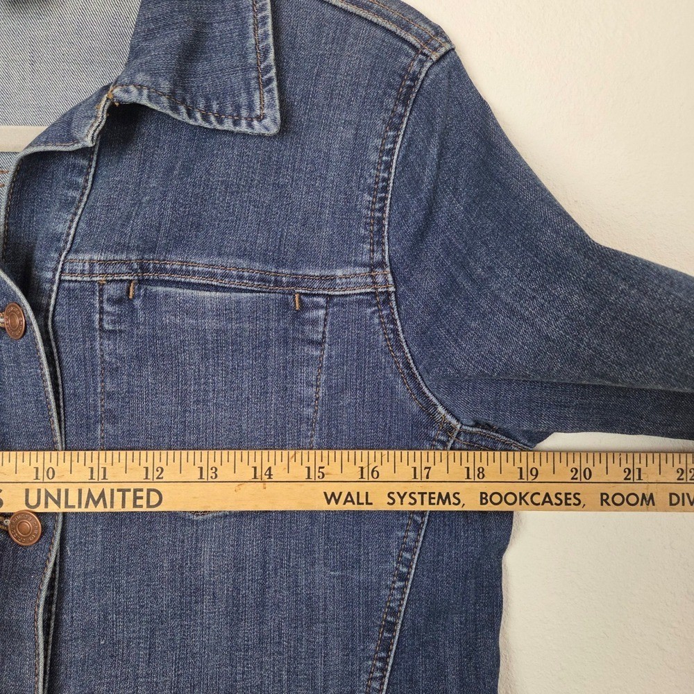 Chicos Denim Jacket Womens 0P Blue Button Up Classic Casual Petite 4/6P