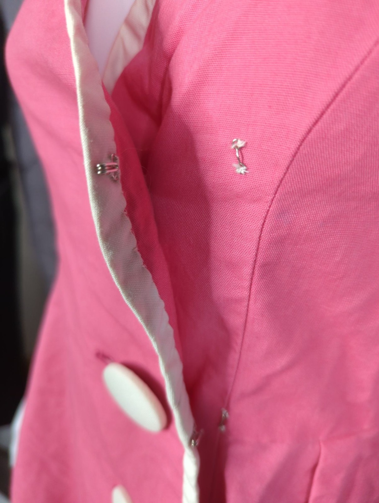Vintage 60s Womens Small Pink White 5 Button Above Knee Handmade Dress