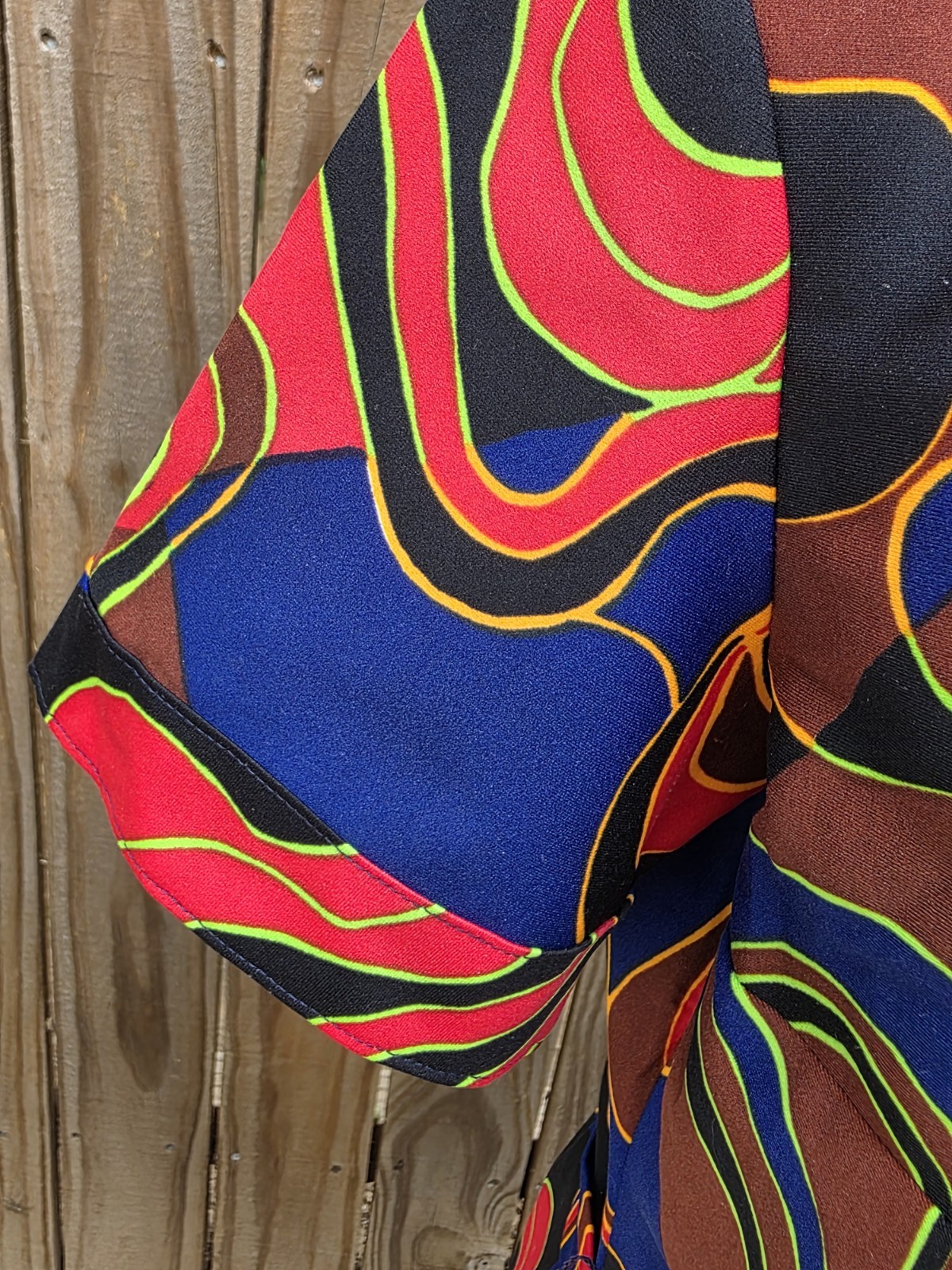 Vintage Lanvin Colorful Psychedelic Geometric Pointed Collar Short Sleeve Dress