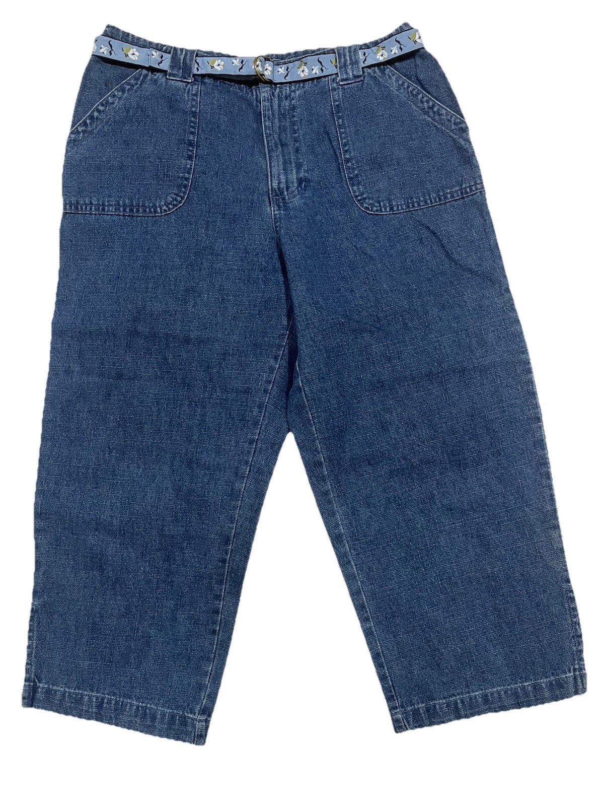Vintage 90s White Stag High Rise Denim Belted Cropped Pants 6 Petite 100% Cotton