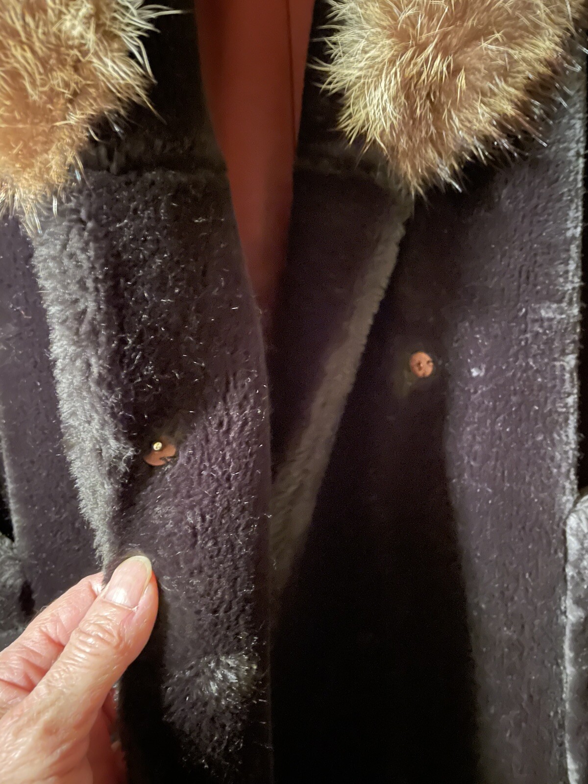 VTG Women’s Antique Edwardian Early 1900’s Black Plush Coat Sz M Real Fur Collar