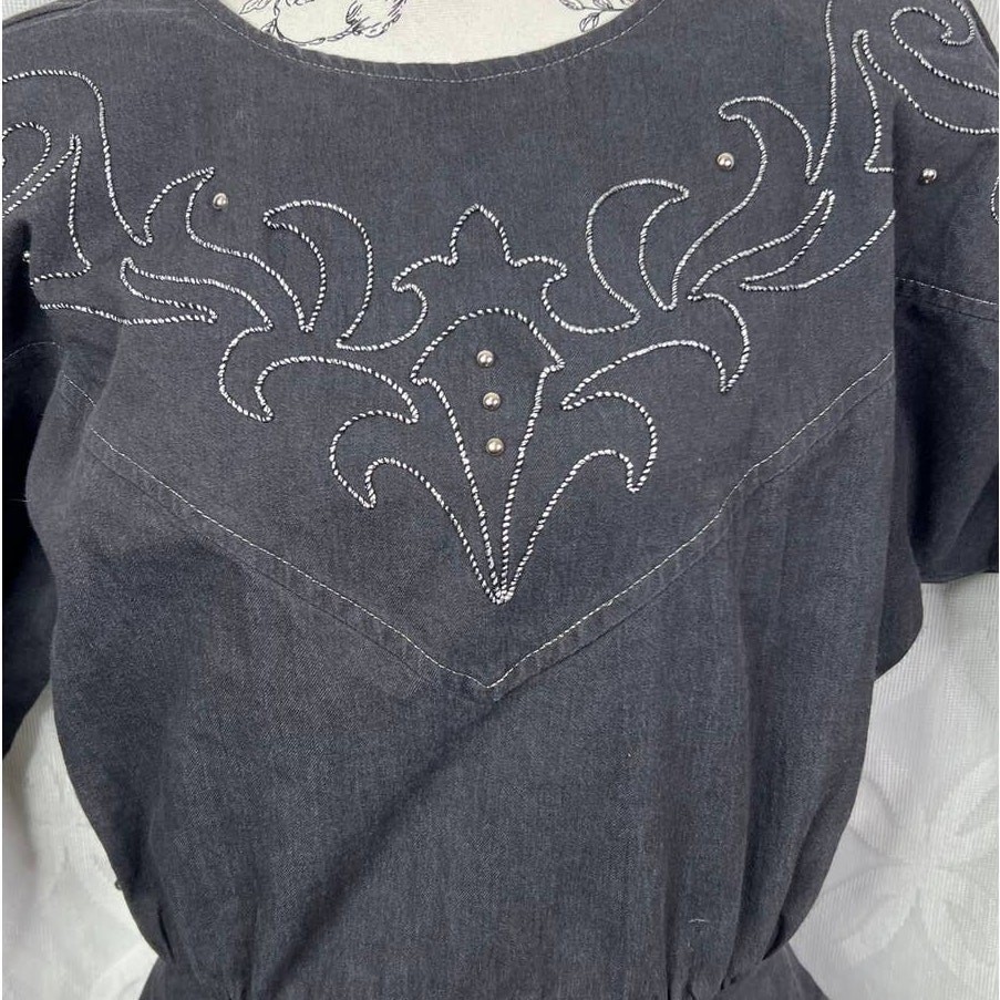 Vintage PG Collections Ginger Bort Black Denim Western Midi Dress Size 10