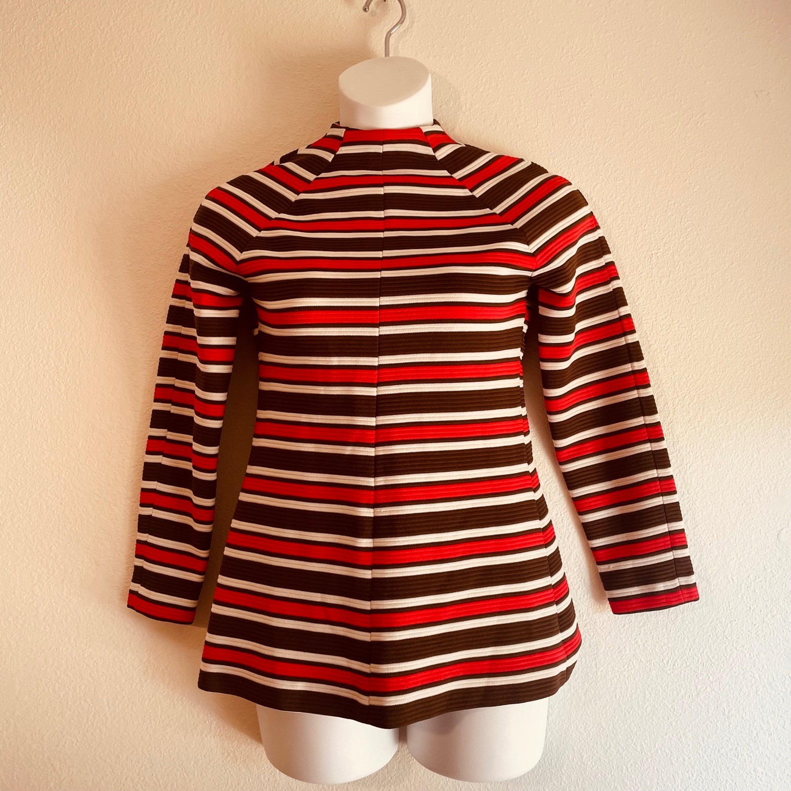 70s Vintage Tunic Bold Stripes Brown Red White Retro Hippie Groovy Costume Dress