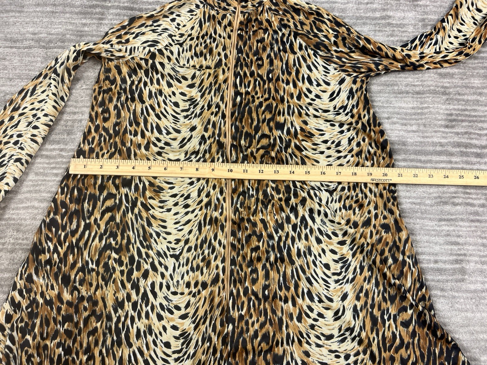 Vintage Elaine Sklar Dress Womens Med Brown Animal Print Long Sleeve Maxi Nylon