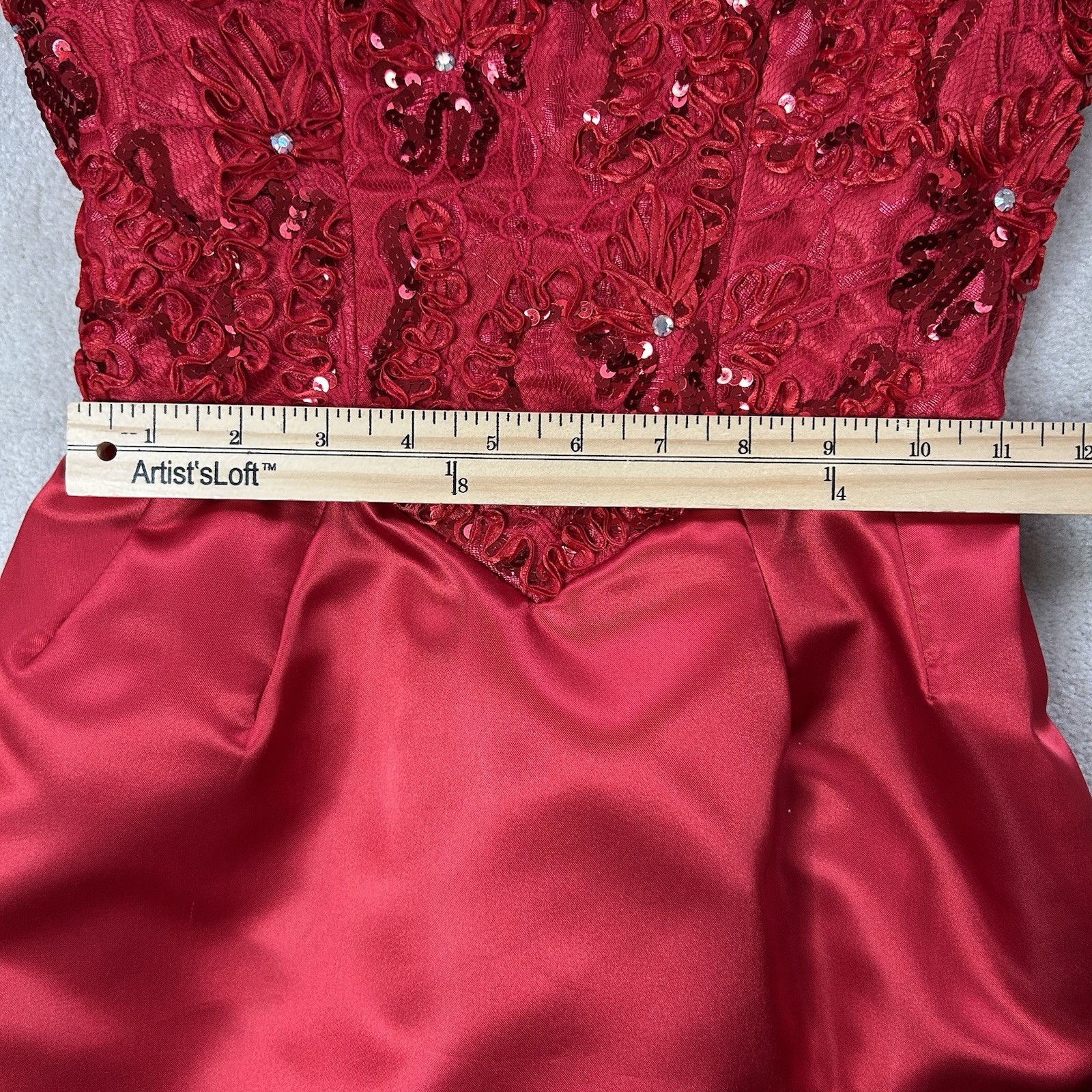 Mike Benet Formals Vintage Evening Gown Red Sequin Puff Sleeve Size 6