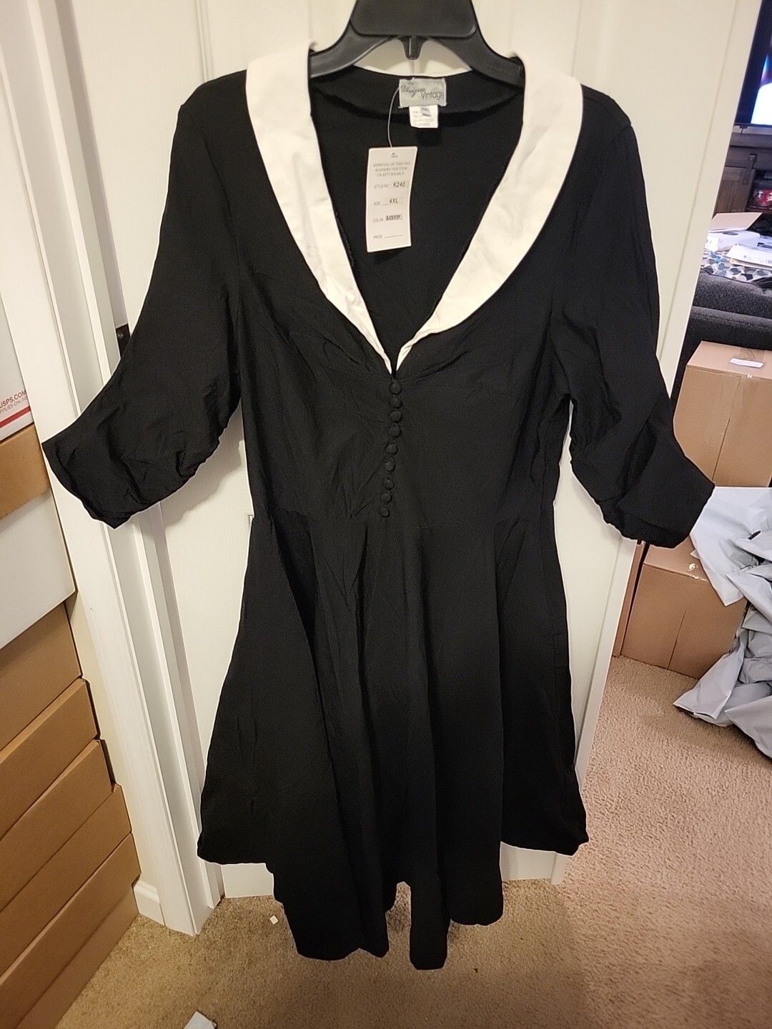 Unique Vintage Dress. 4XL Black And Ivory. Style Code K240.