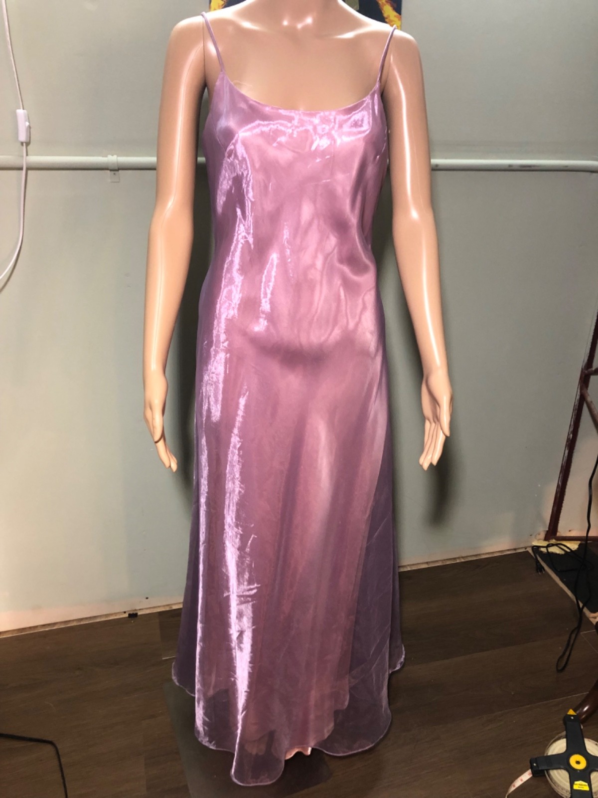 Vtg 90s Scott McClintock Beaded Low Back Gown 8 Purple Chiffon Pink Satin Slip