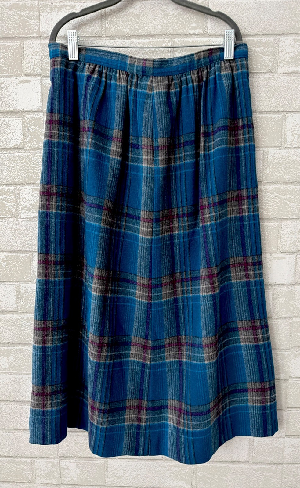 Vintage Pendleton Pleated Check Plaid Long Skirt Blue Purple Gray Pastel Sz 12