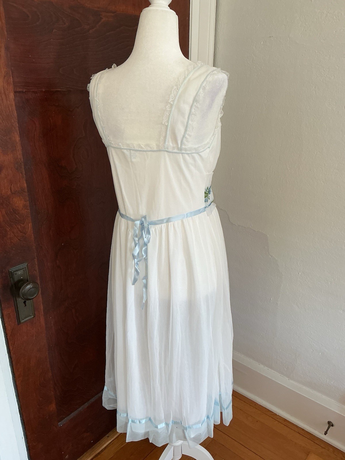 Vintage Miss Siren Negligee Chiffon Nylon Lace Babydoll Romantic Nightgown 36 S