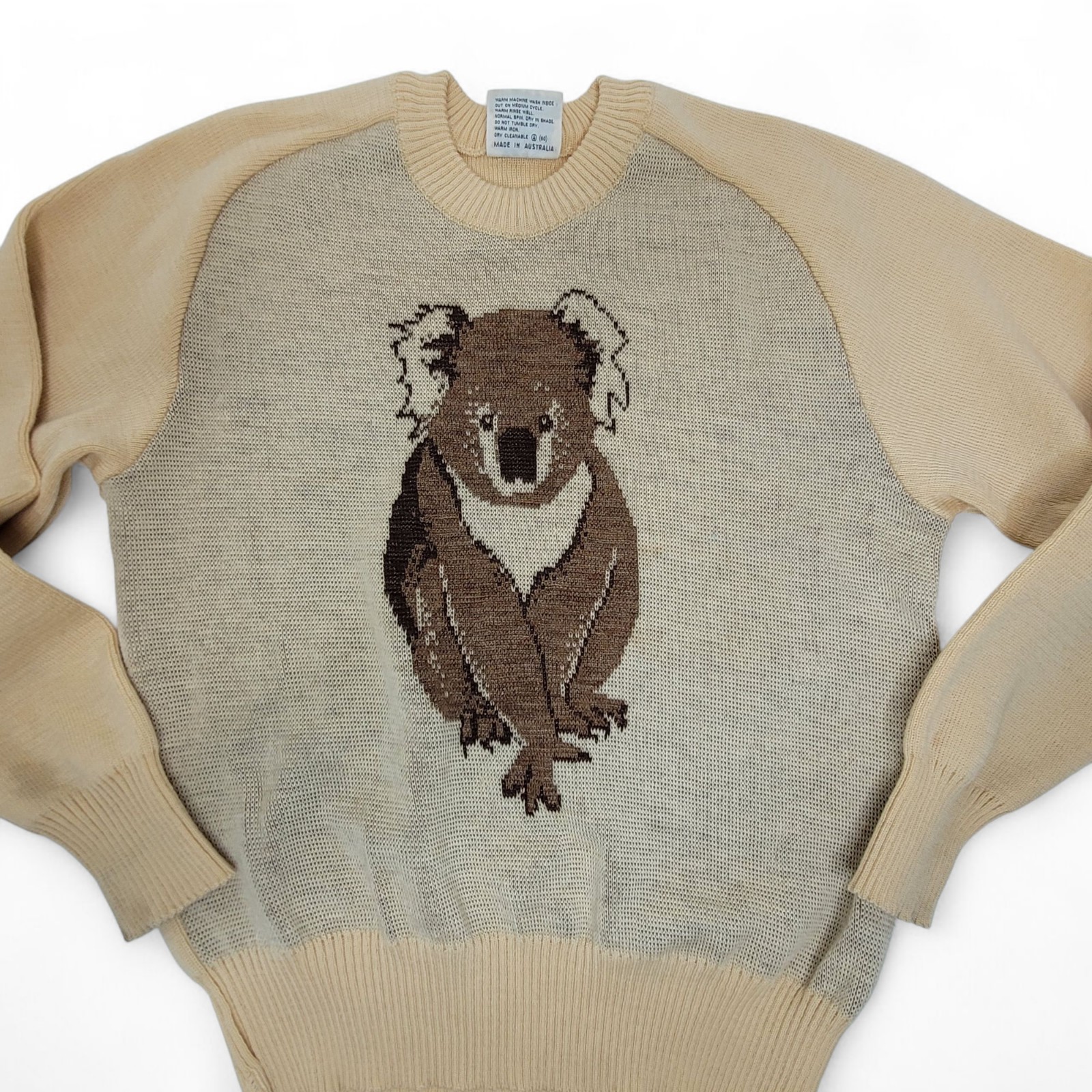 Vtg 60s 70s Hysport 100% Wool Koala Sweater XS 85cm Ivory Australia