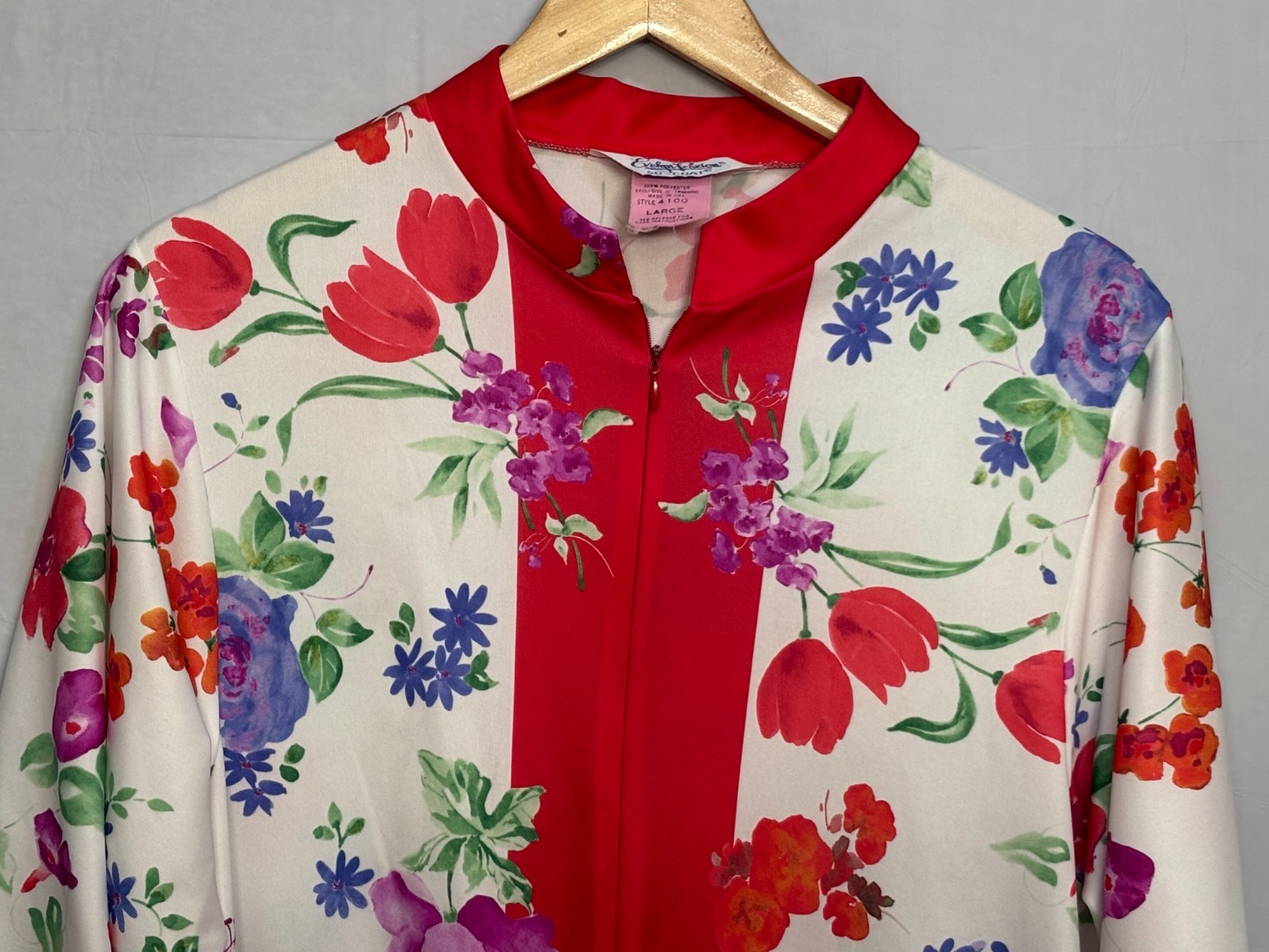 Evelyn Pearson Go-Goat Robe Womens Red White Floral Kimono Sleeve L Vintage 90s