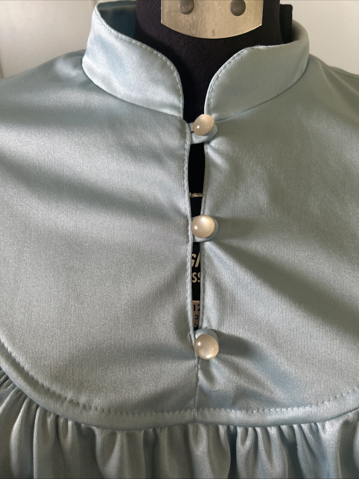 Vintage 1970’s Sears The Fashion Place Silky Baby Blue Disco Dress Vtg. Size 12