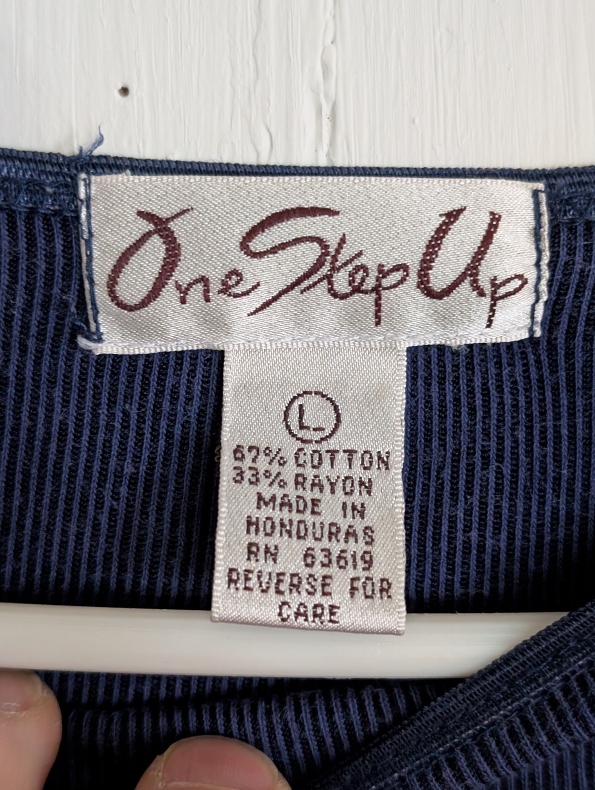 Vintage One Step Up Navy Blue Long Sleeve Blouse Women’s Size Large Cotton Blend