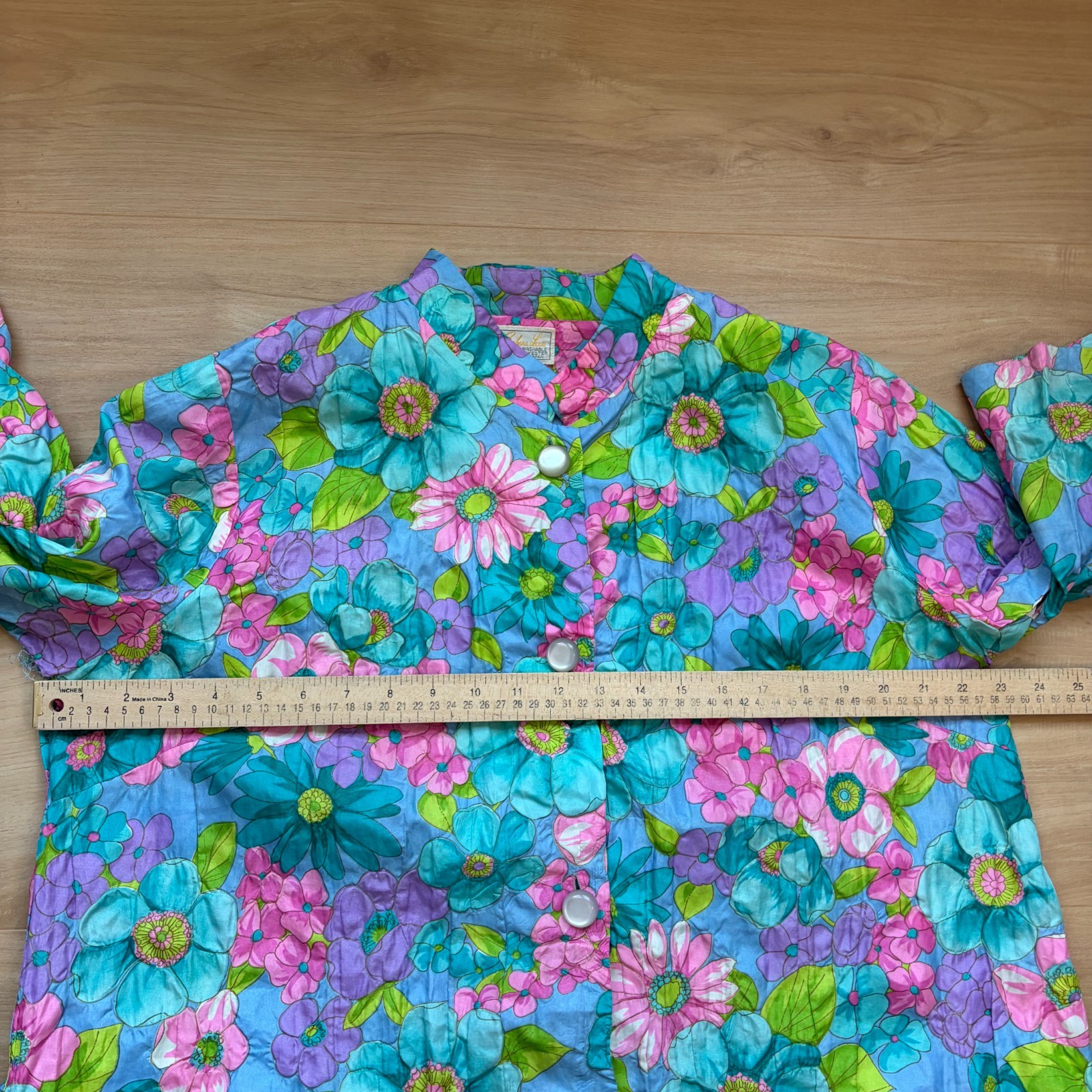 Vintage 1960s Barbara Lee Floral Psychedelic Kaftan House Dress Large (flaw)