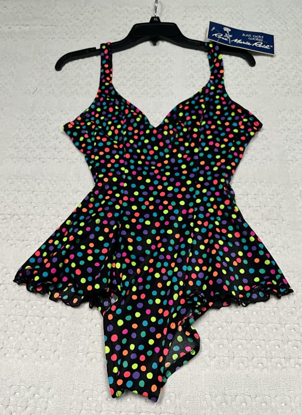 Vintage Rose Marie Reid Swimsuit & Cover-Up Retro Sz 12 Black Colorful Dots NWT