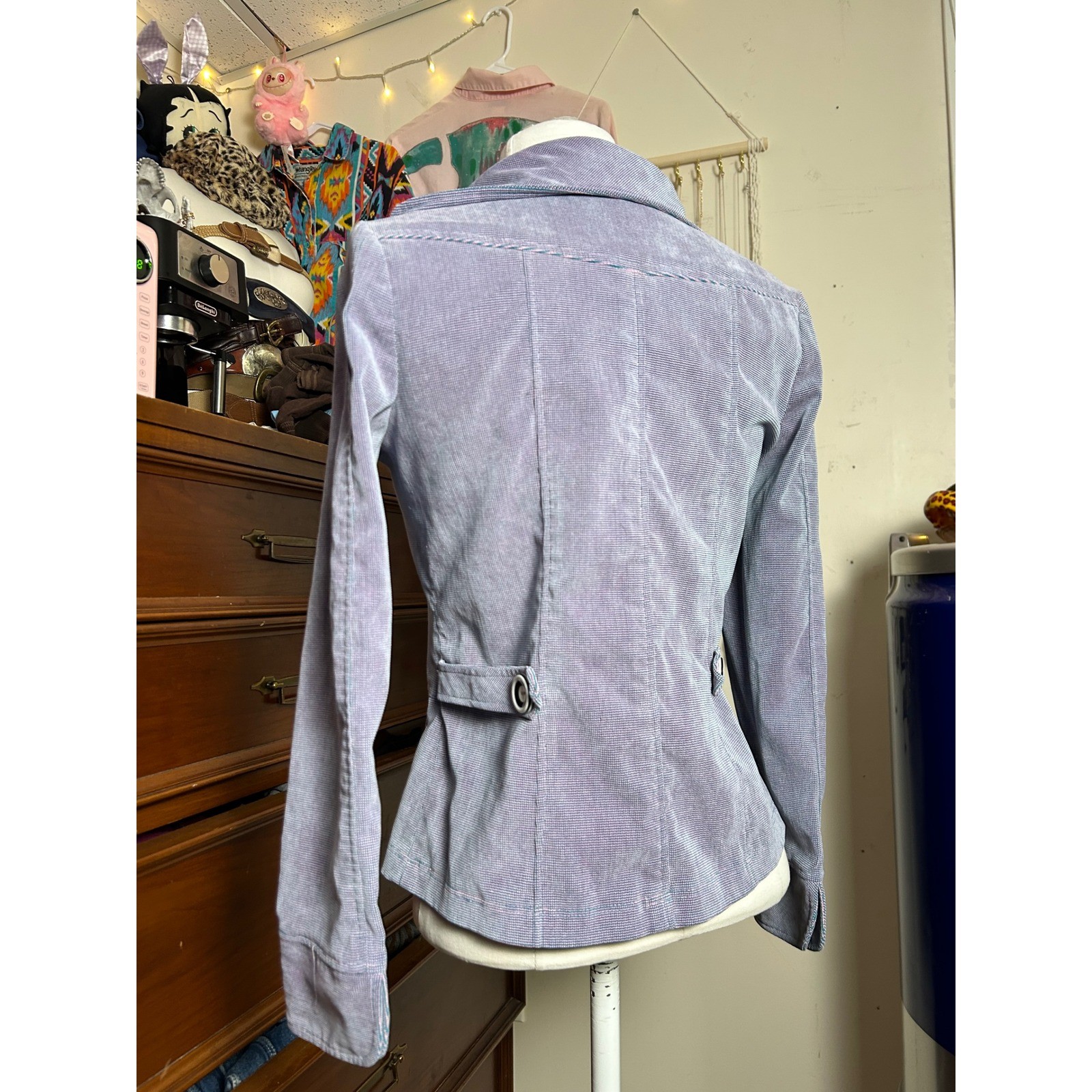 Y2K VTG Corduroy Peplum Blazer Textured Button Down Jacket Purple Preppy