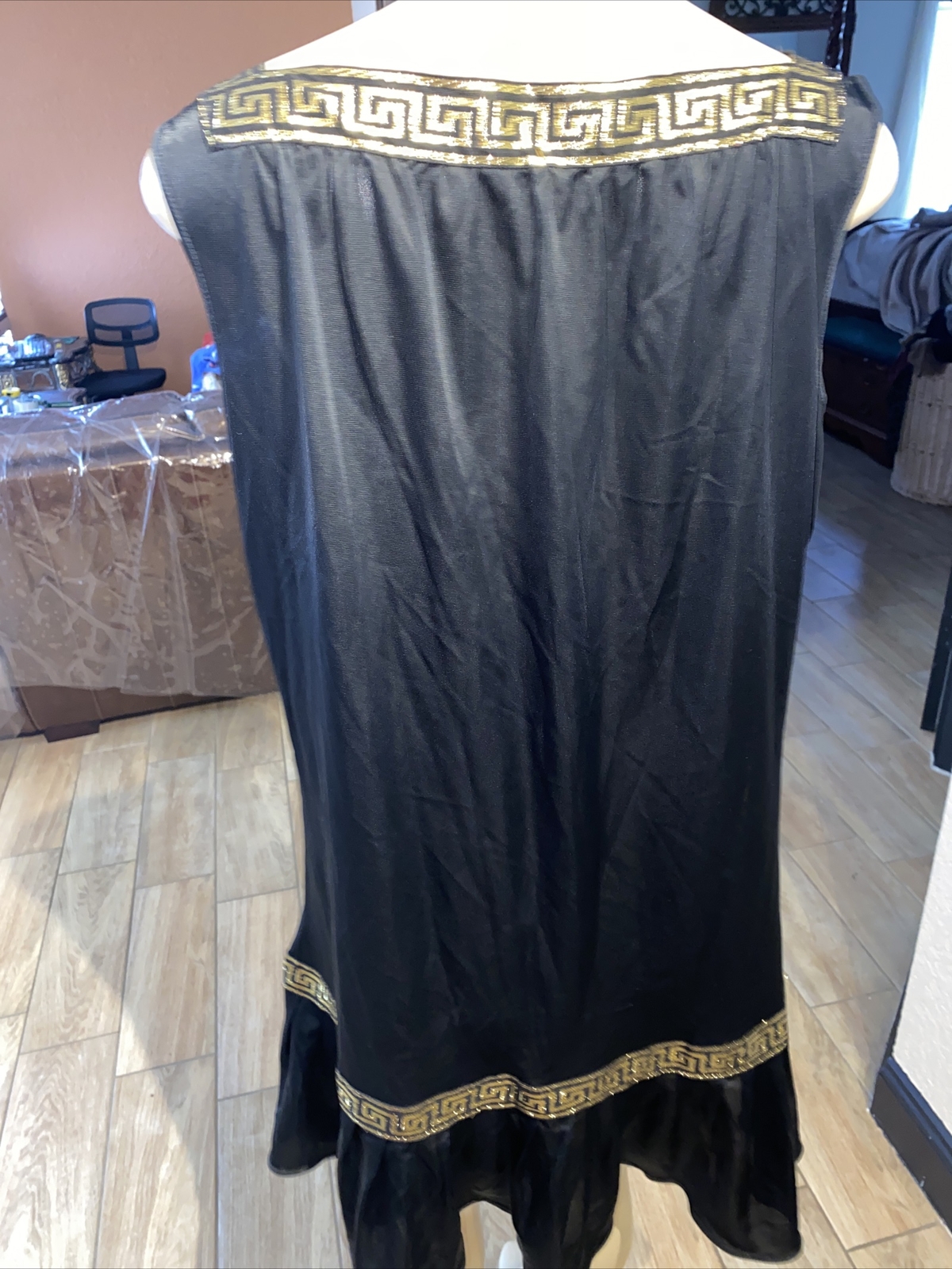 VTG Pinehurst Lingerie Greek Key Gold Metallic Trim Black Nightgown Rare LG PK1