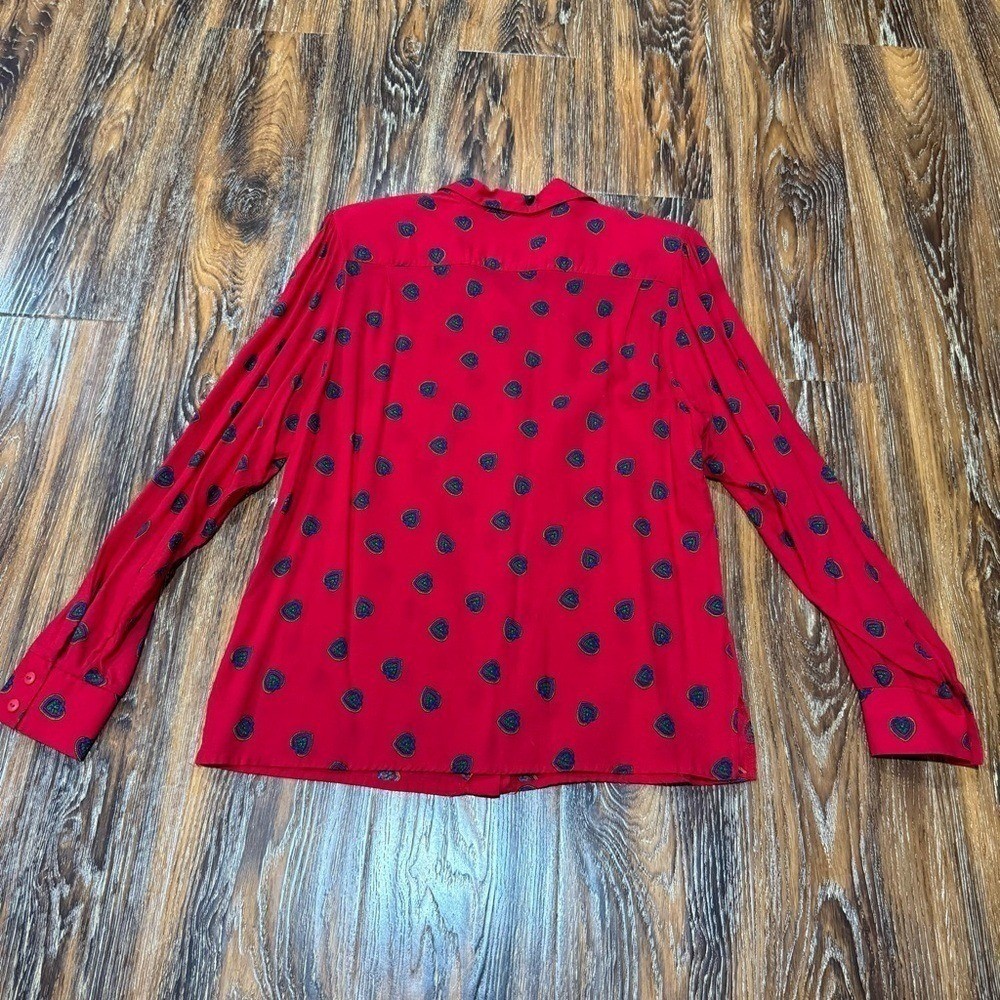 Vintage Claude Red Heart Paisley Button Up Blouse Long Sleeve Retro Top S / M