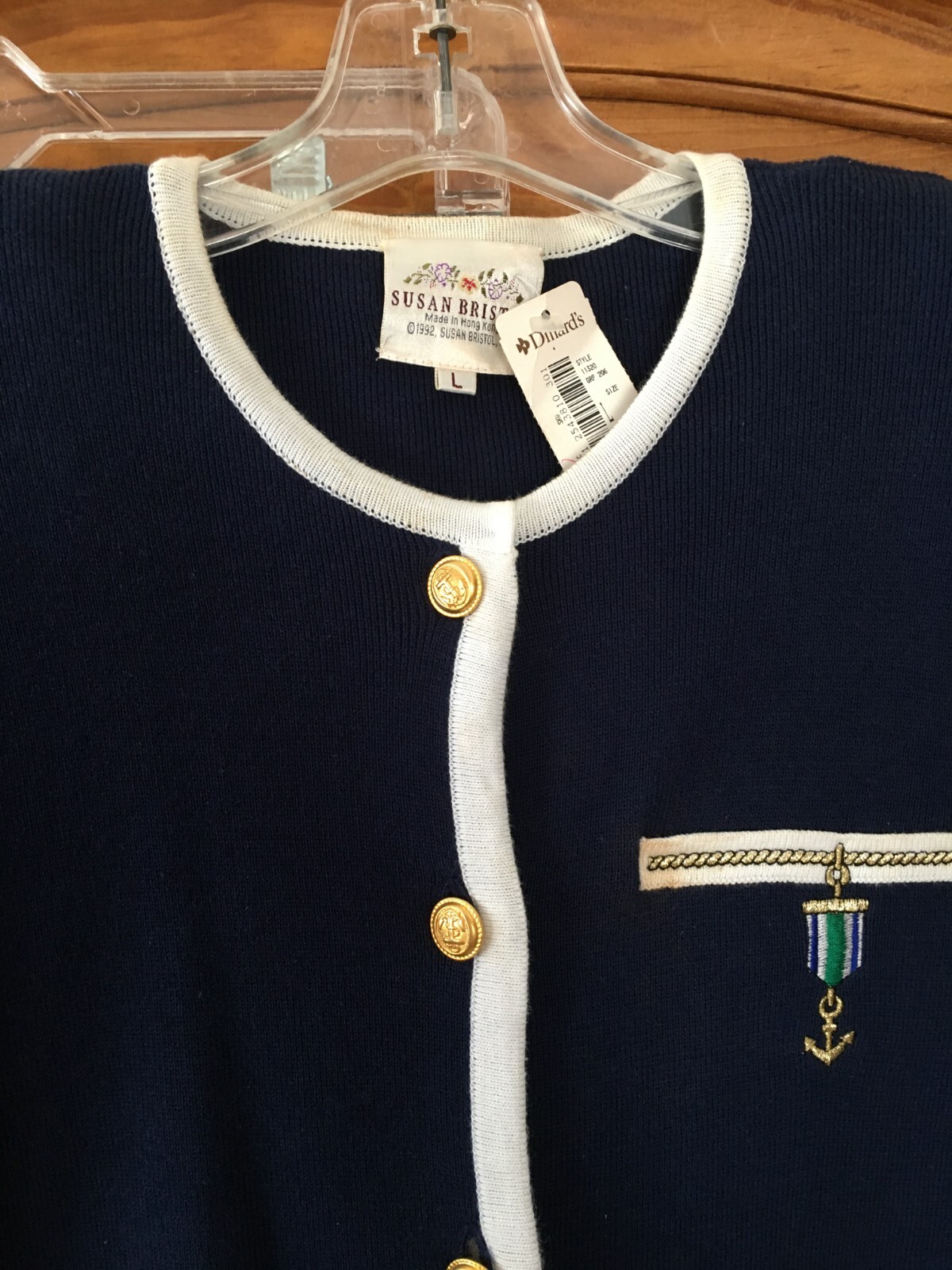 Vtg 1992 Susan Bristol Set Navy Blue Pleated Skirt & Button Top Knit Sweater Top