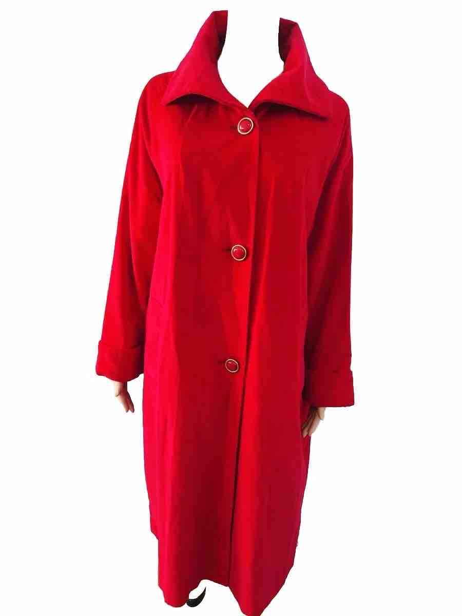 VTG 60s Red Velvet Swing Coat Big Collar & Buttons The Puget Sounder All Weather