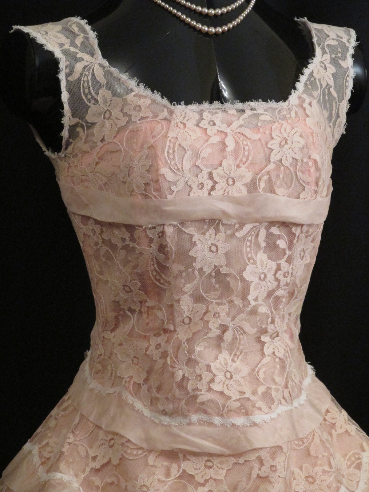 Vintage 1950’s 50s Henry Condor PINK Silk Lace Organza Party Prom Wedding Dress