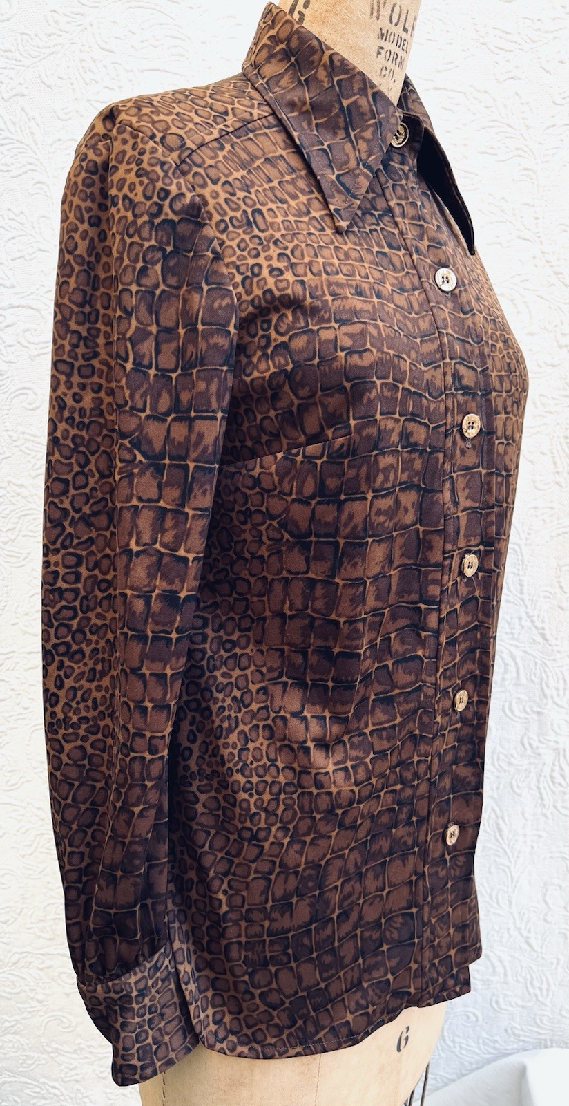 Vintage 70s Crocodile Rock Disco Anjac Dagger Collar Blouse Sz 6 Groovy Retro