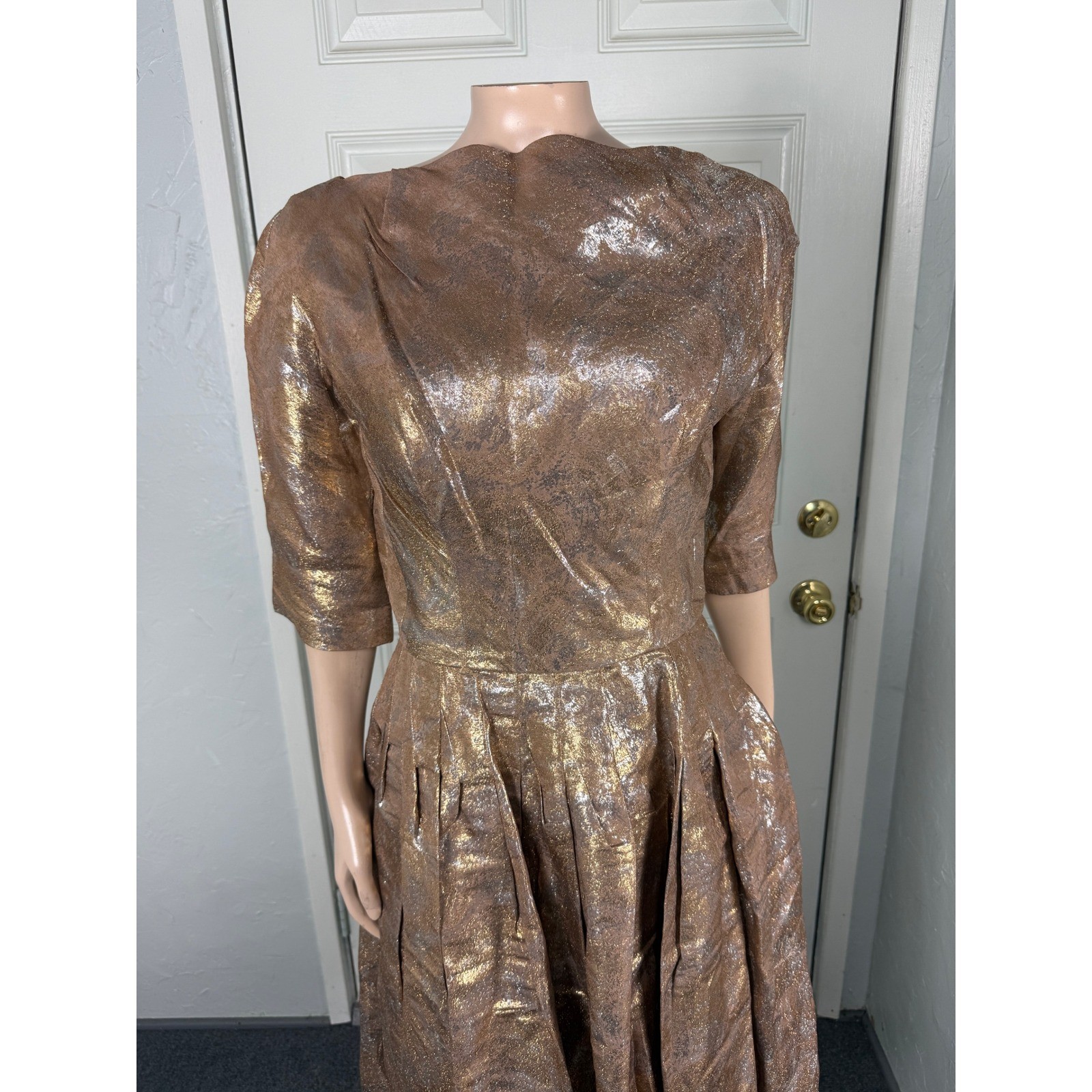 Vintage 60s Edward Abbott Dress Formal Evening Metallic Party X4-21