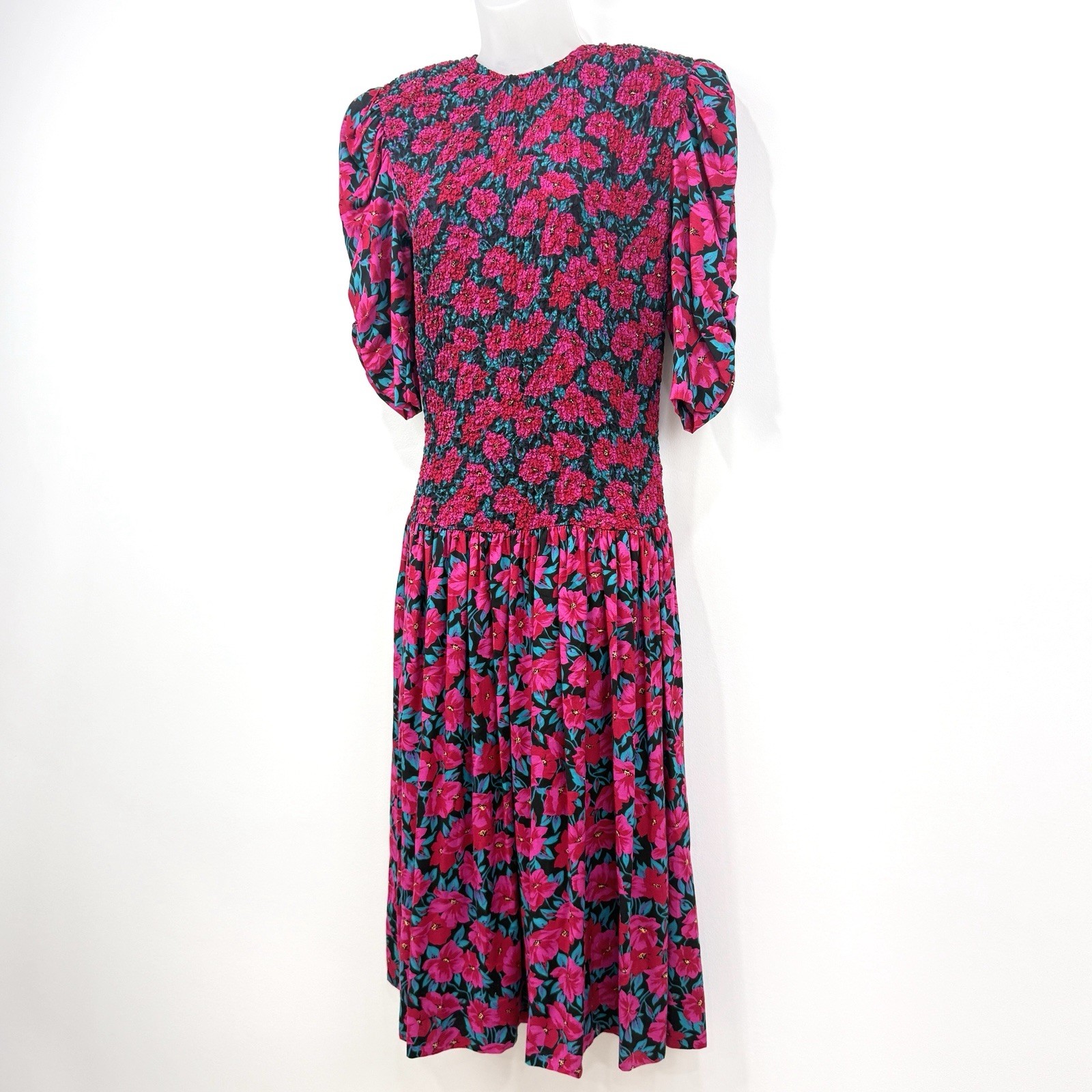 VTG Expo Dress Women’s 6 Floral Cottagecore Prairie Peasant Smocked Drop Waist