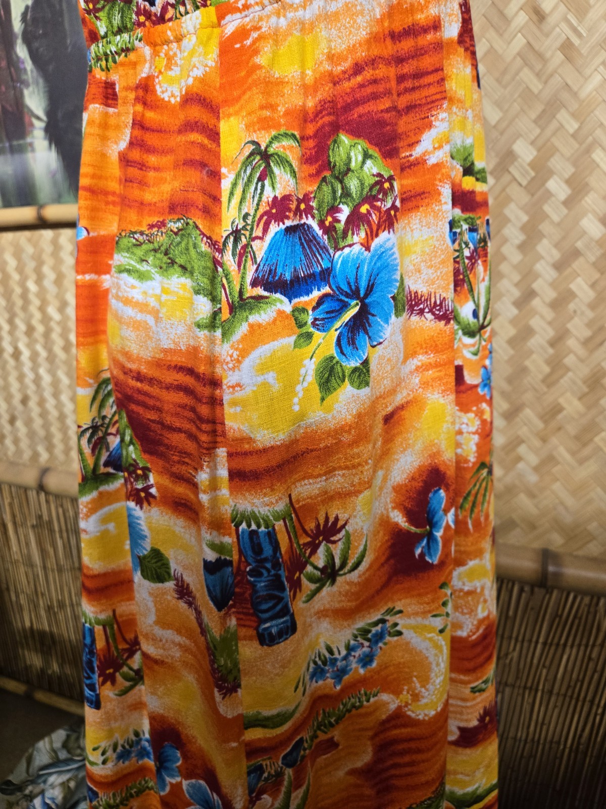 Vintage Hookano Brand Hawaiian Barkcloth Aloha Maxi Dress w1249