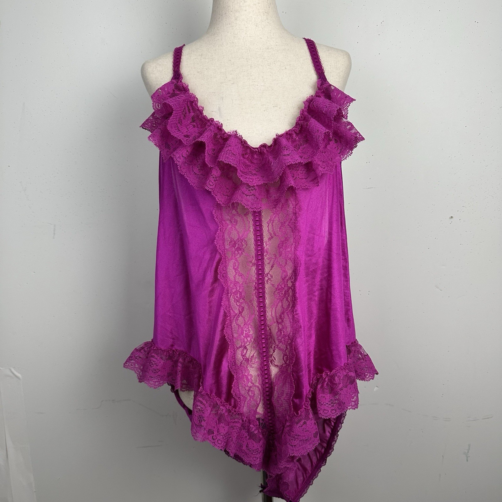 Vtg 80’s Lingerie Bodysuit Pink Lace Nylon Teddy Coquette Delicate USA Plus 3X