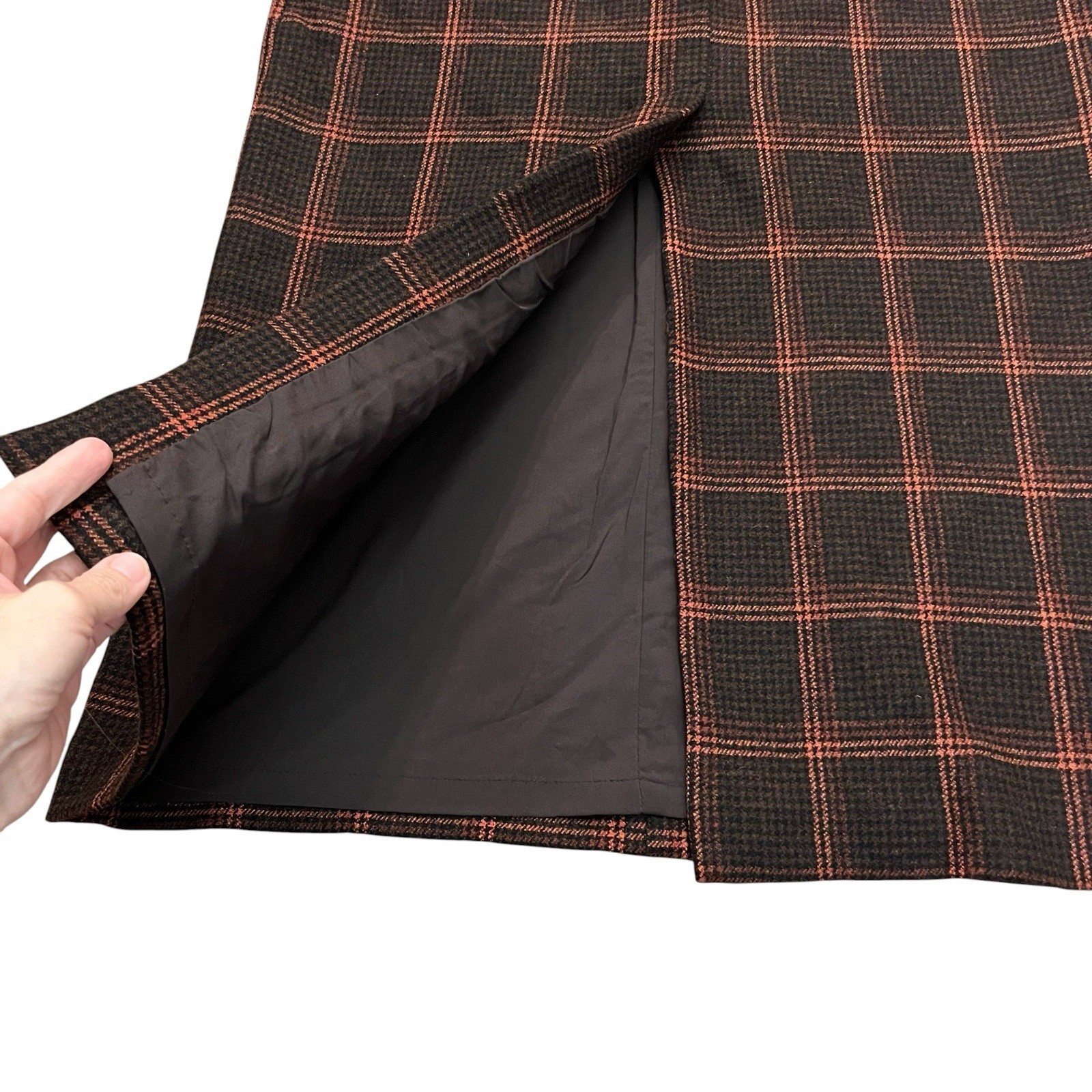 90s VTG Wool Plaid Maxi Skirt 10/12 Straight Brown Multi Fall Winter Academia