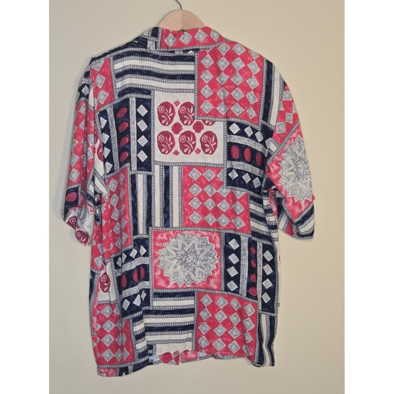 Della Spiga Tall Girl Vintage Geometric Patchwork Shoulder Pad Blouse 16