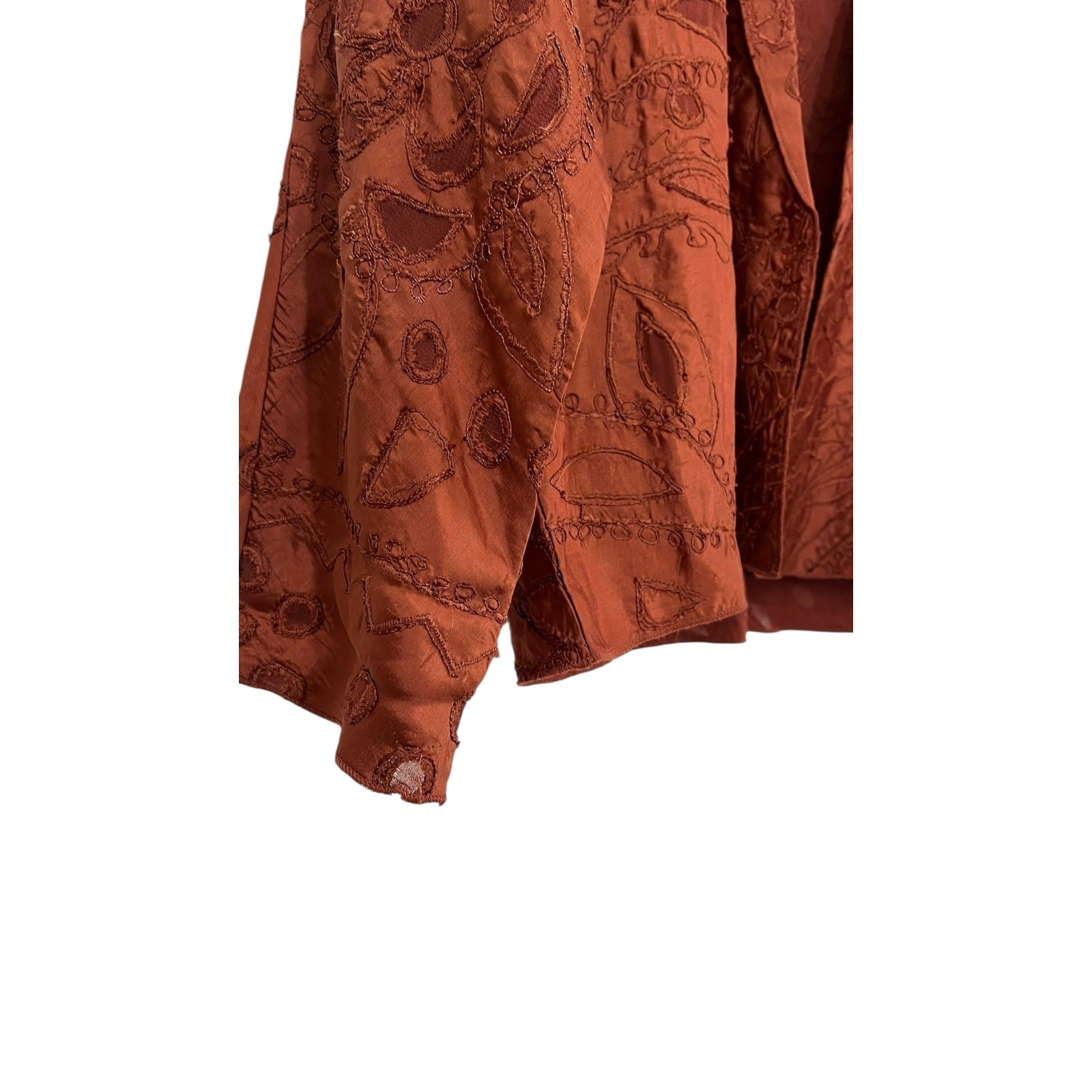 Vtg 90s Chico’s Design 100% Silk Embroidered Jacket Rust Art to Wear OS