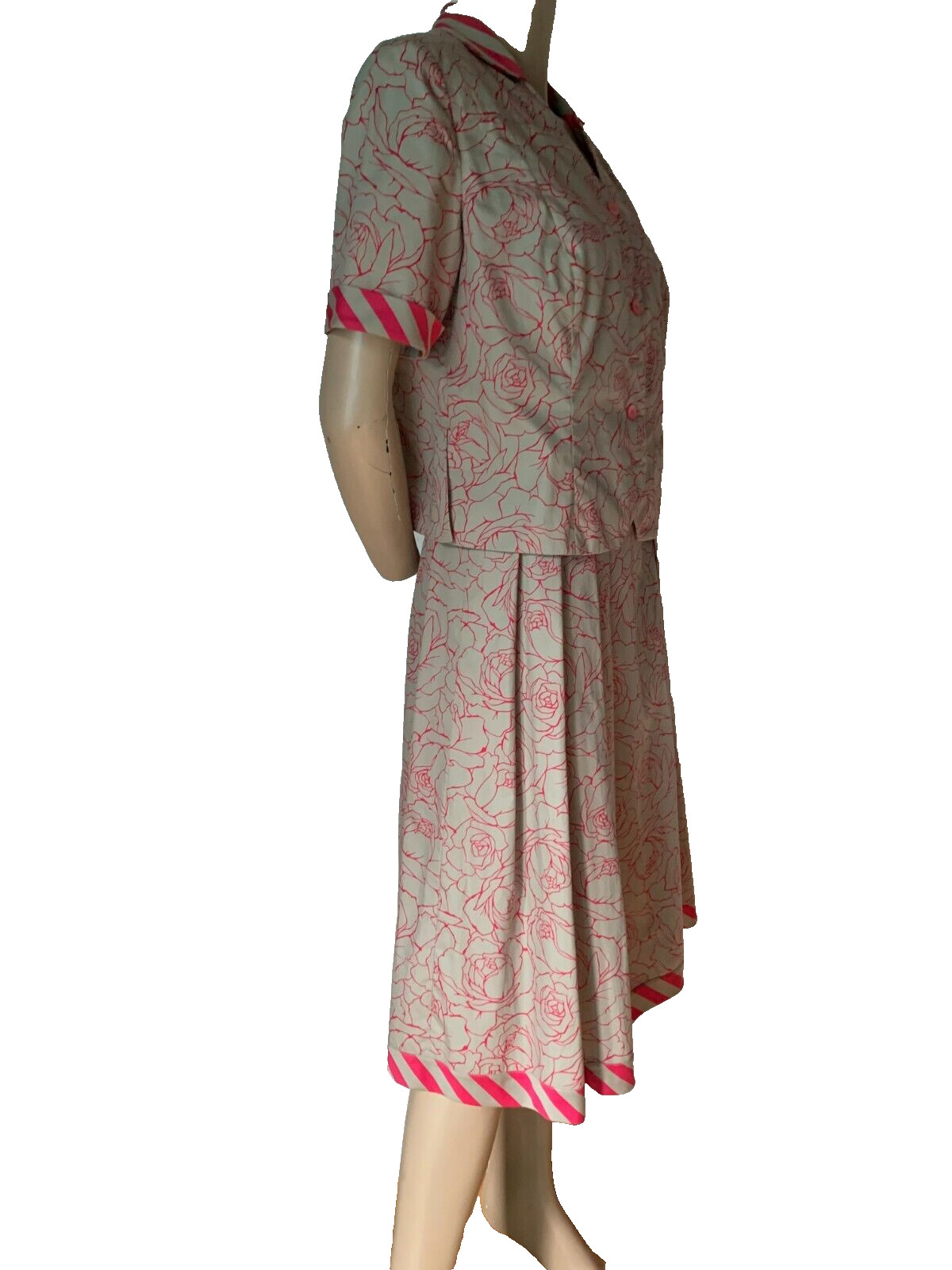 Vintage Fancy Dress 60s Handmade Cotton Roses Spencer Pleated Skirt 38 40