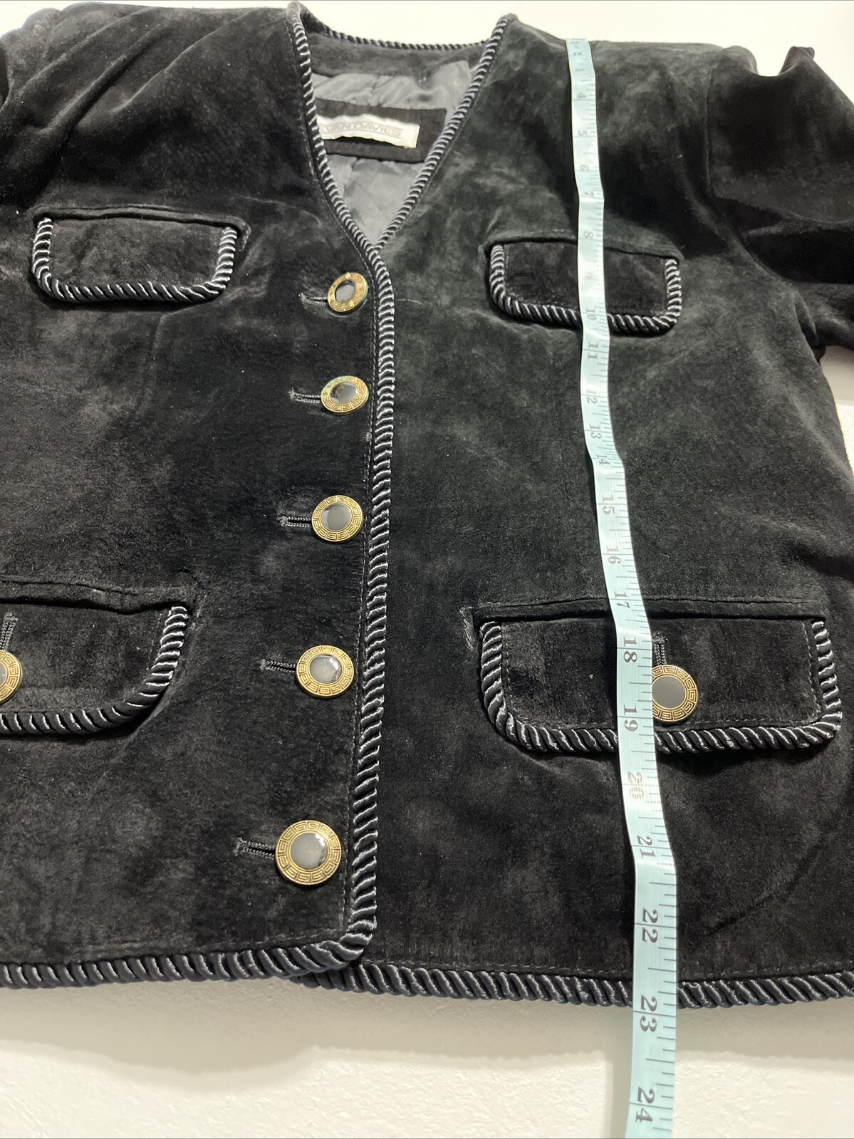 Vtg Evan Davies Suede Button Front „Chanel Old Money” Look Jacket Black Sz 6
