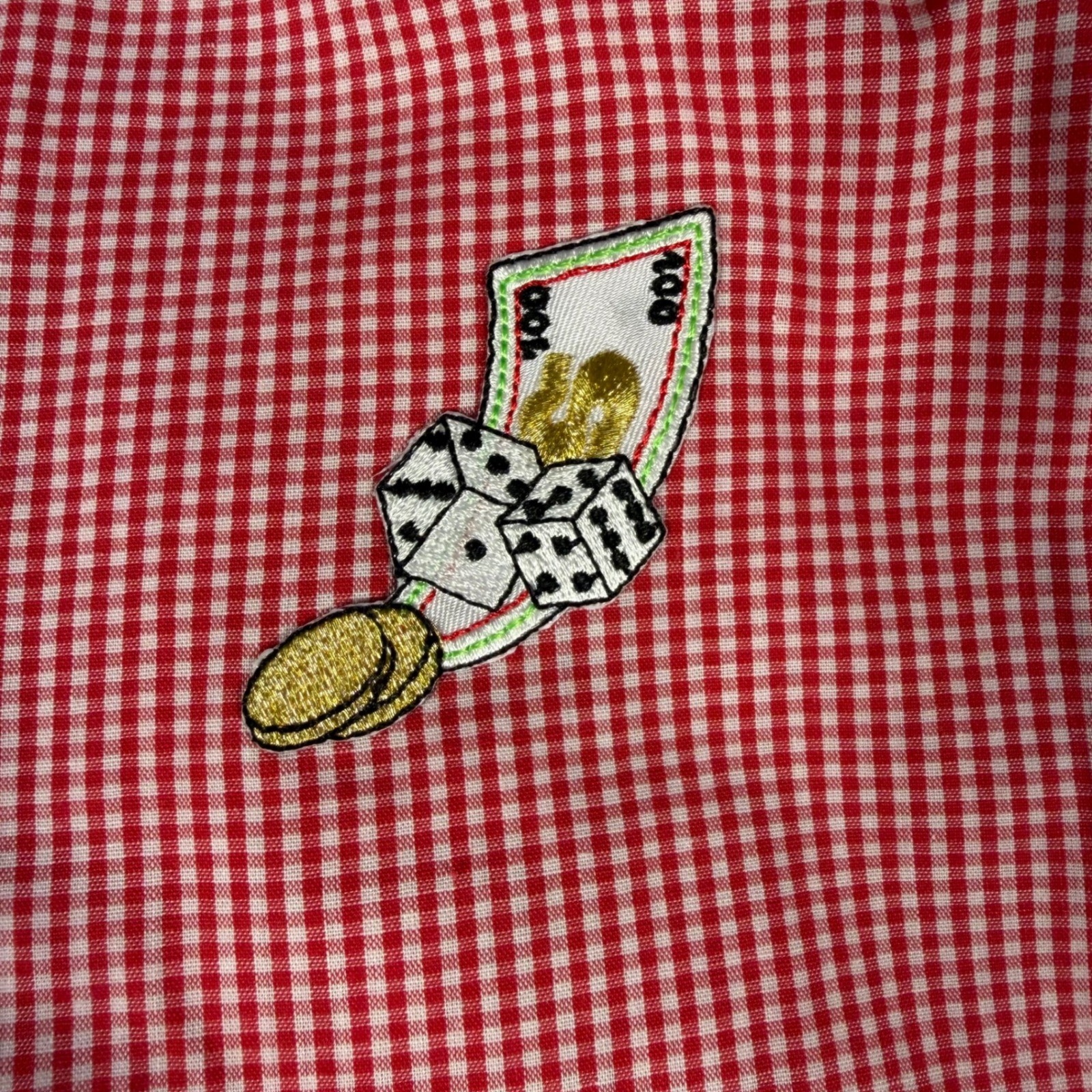 Mili Designs Button Down Shirt Womens L Red Gingham Vintage New Casino Swarovski